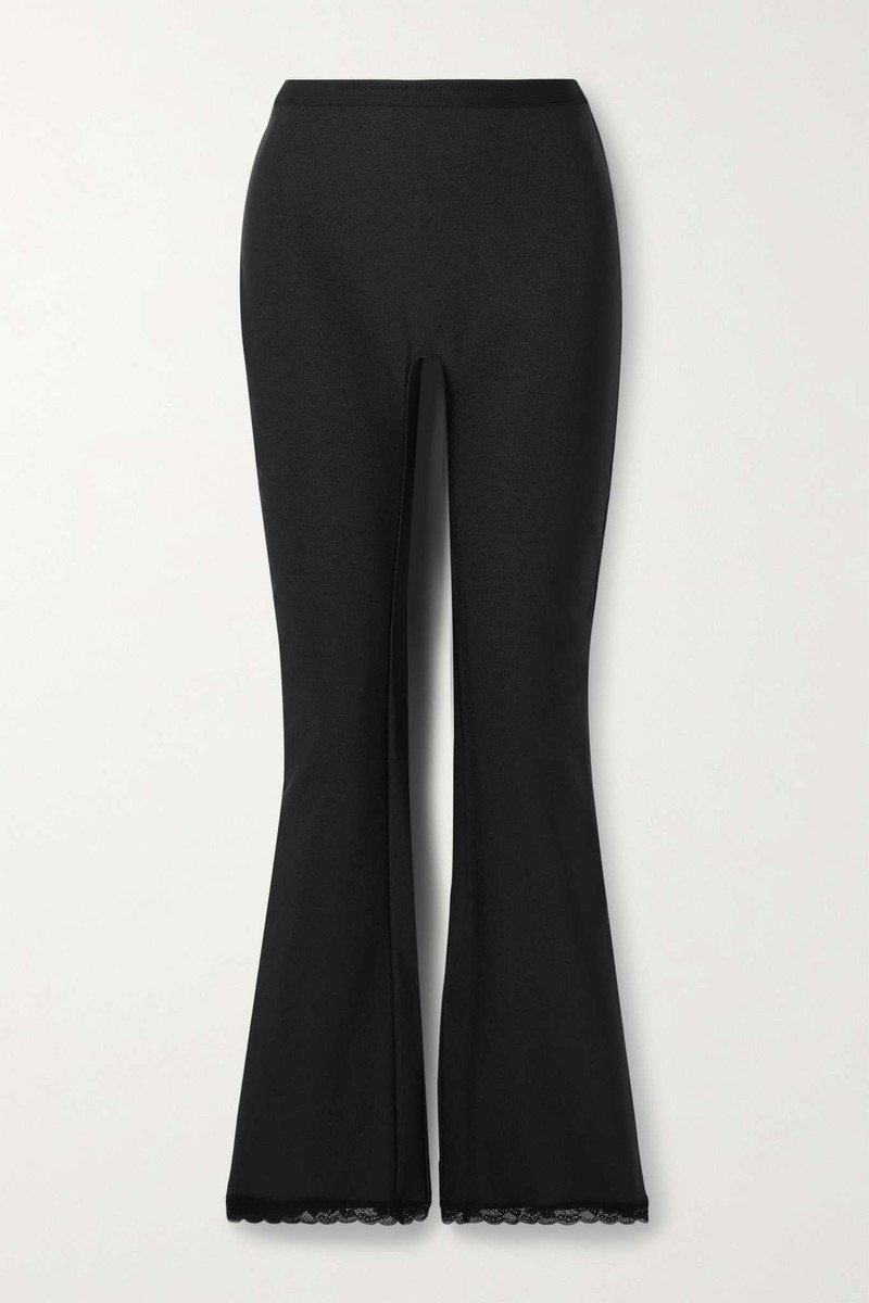 Lace-trimmed stretch flared leggings 1