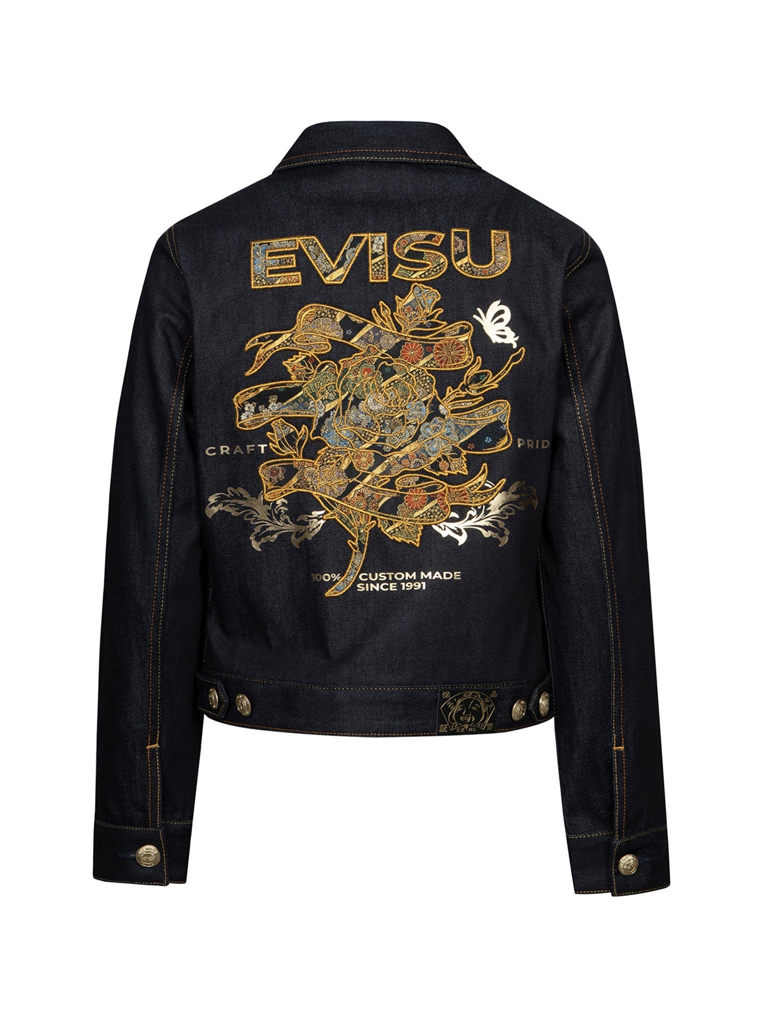 BROCADE ROSE AND LOGO EMBROIDERY REGULAR FIT DENIM JACKET - 14