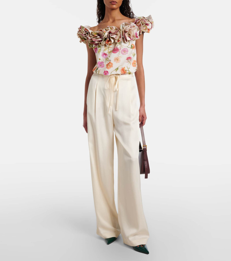 CAROLINA HERRERA Floral-appliqué off-shoulder cotton-blend top outlook