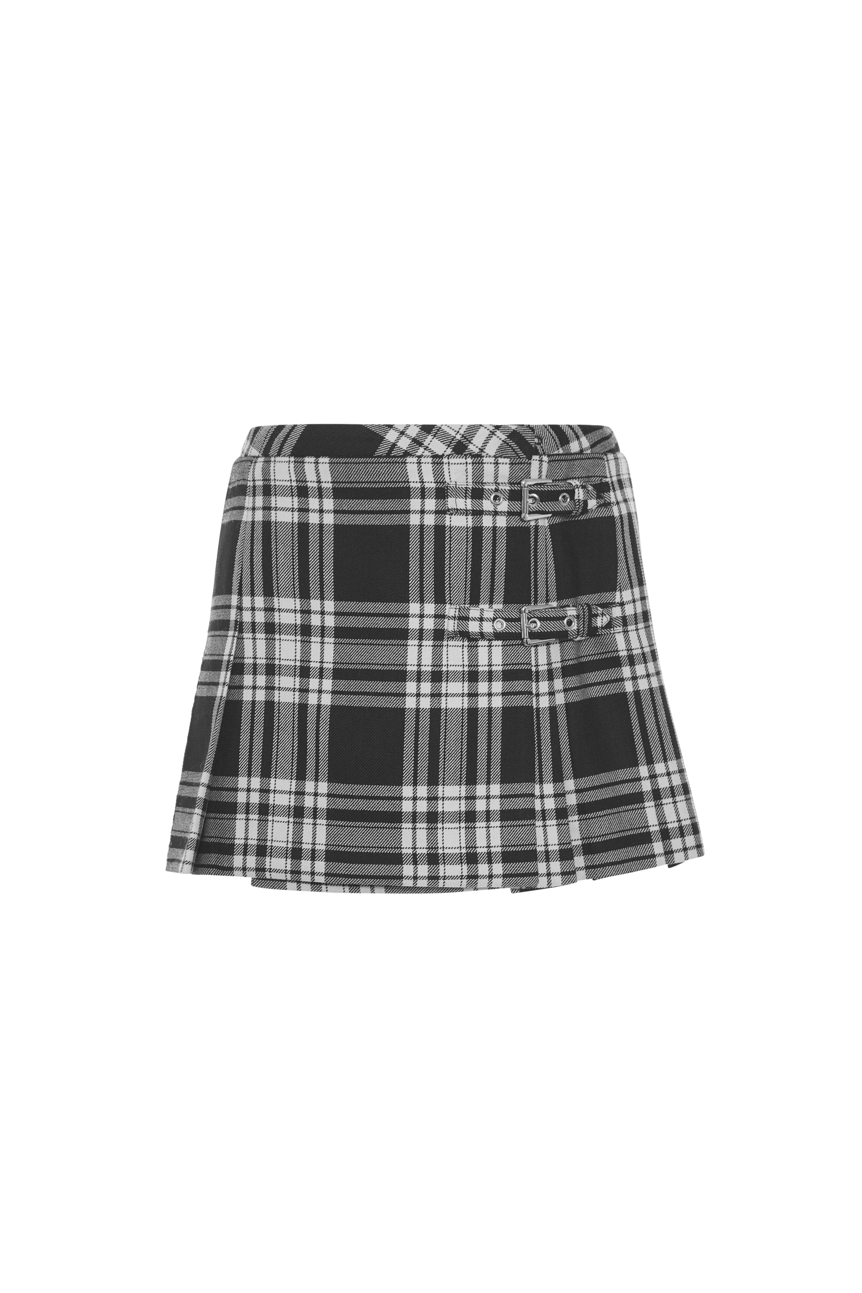 TARTAN WOOL MINI SKIRT WITH BUCKLES - 1