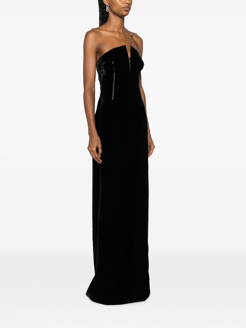 bustier strapless velvet gown - 3