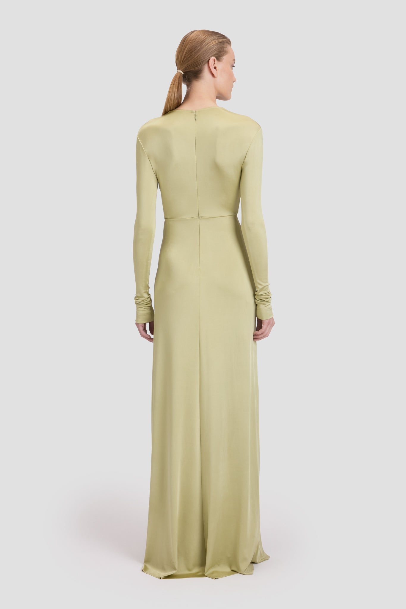 Embellished Long Sleeve Deep V-Neck Gown In Pistachio - 6