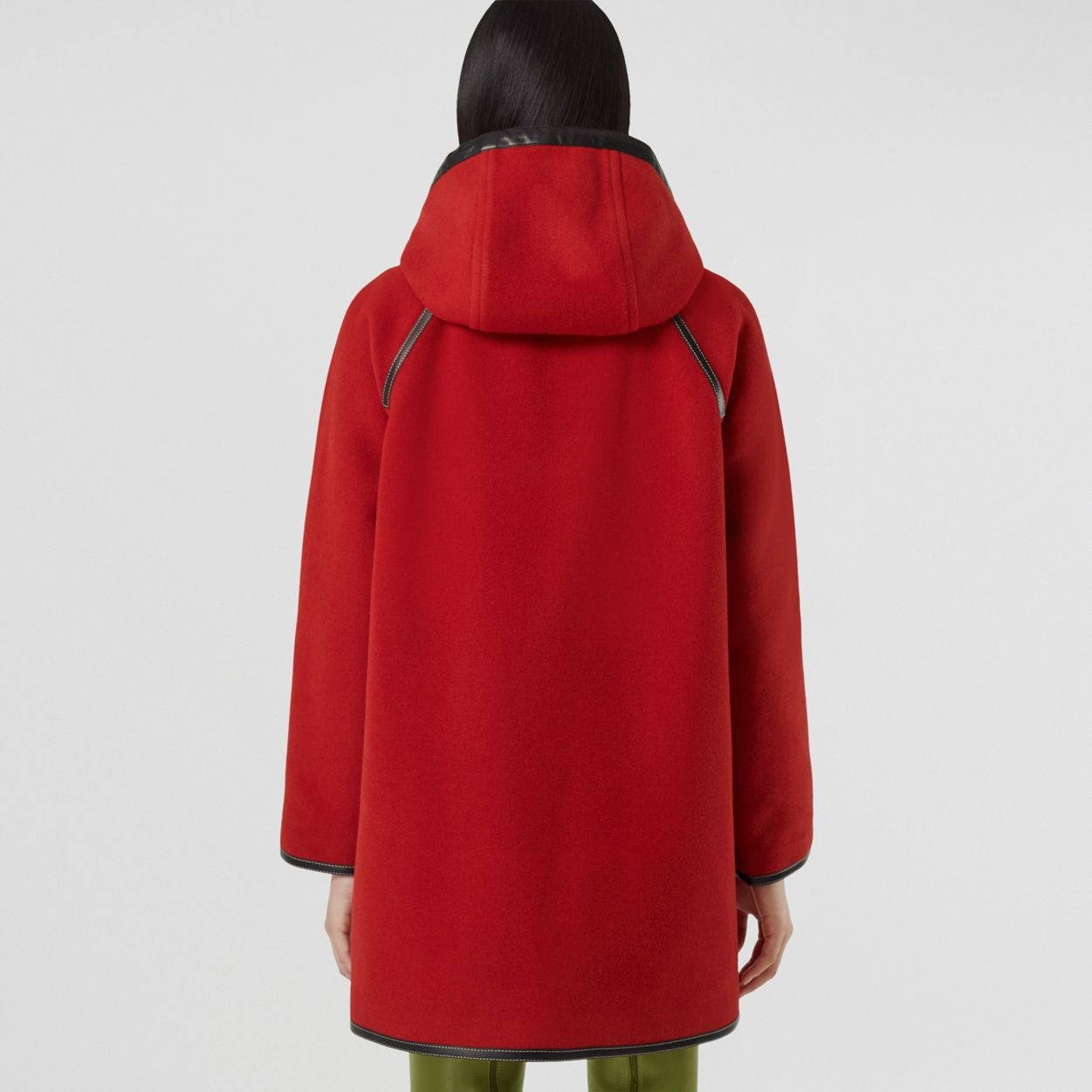 Leather Trim Wool Hooded Parka - 4