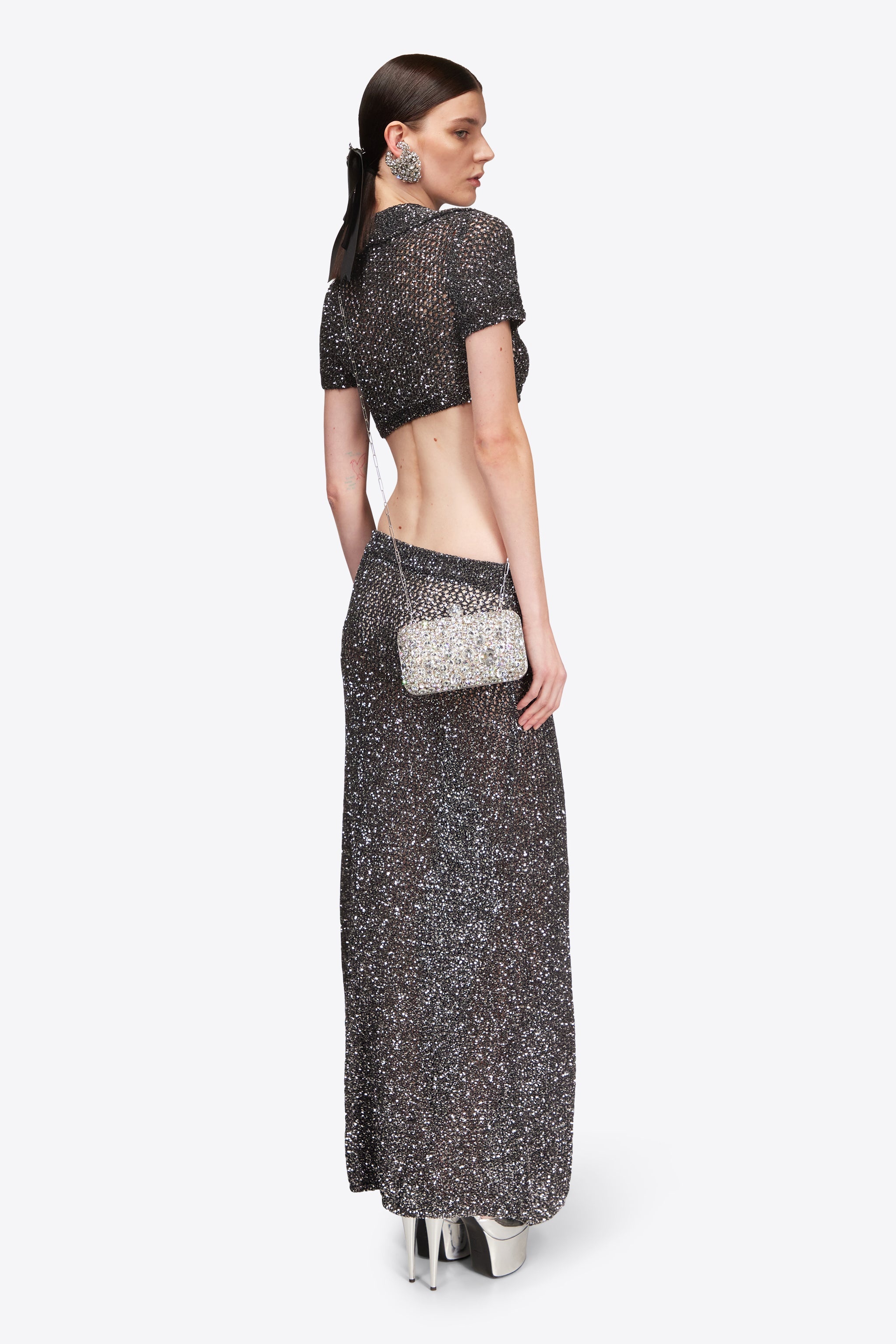 SEQUIN CROCHET SHORT SLEEVED CARDIGAN - 5