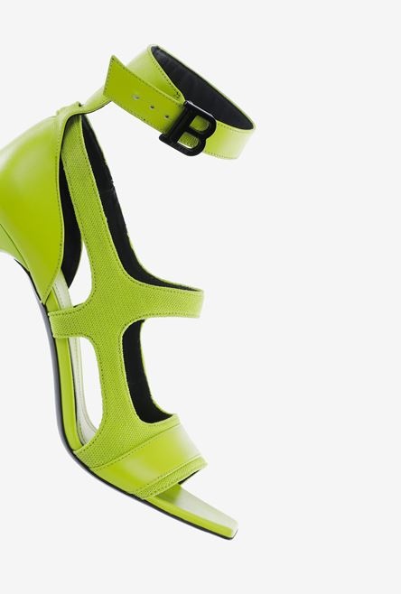 Lime green leather and knit Selena sandals - 5