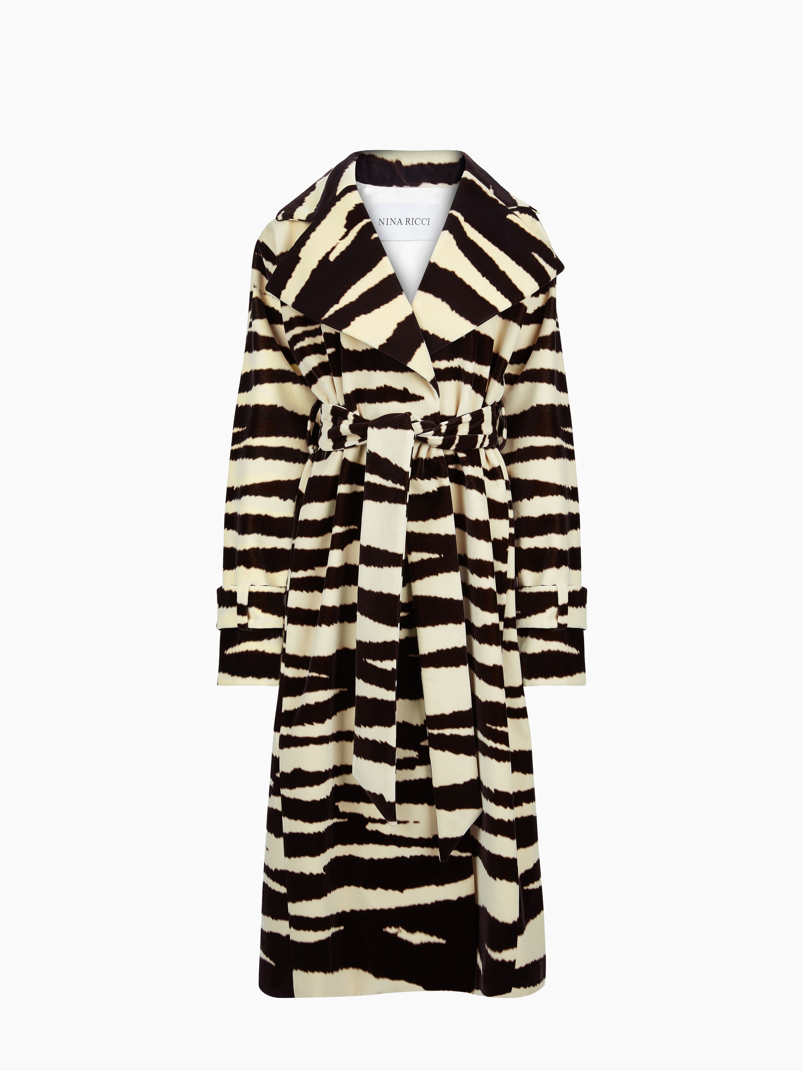 Long Zebra-Print Velvet Robe Coat - 9