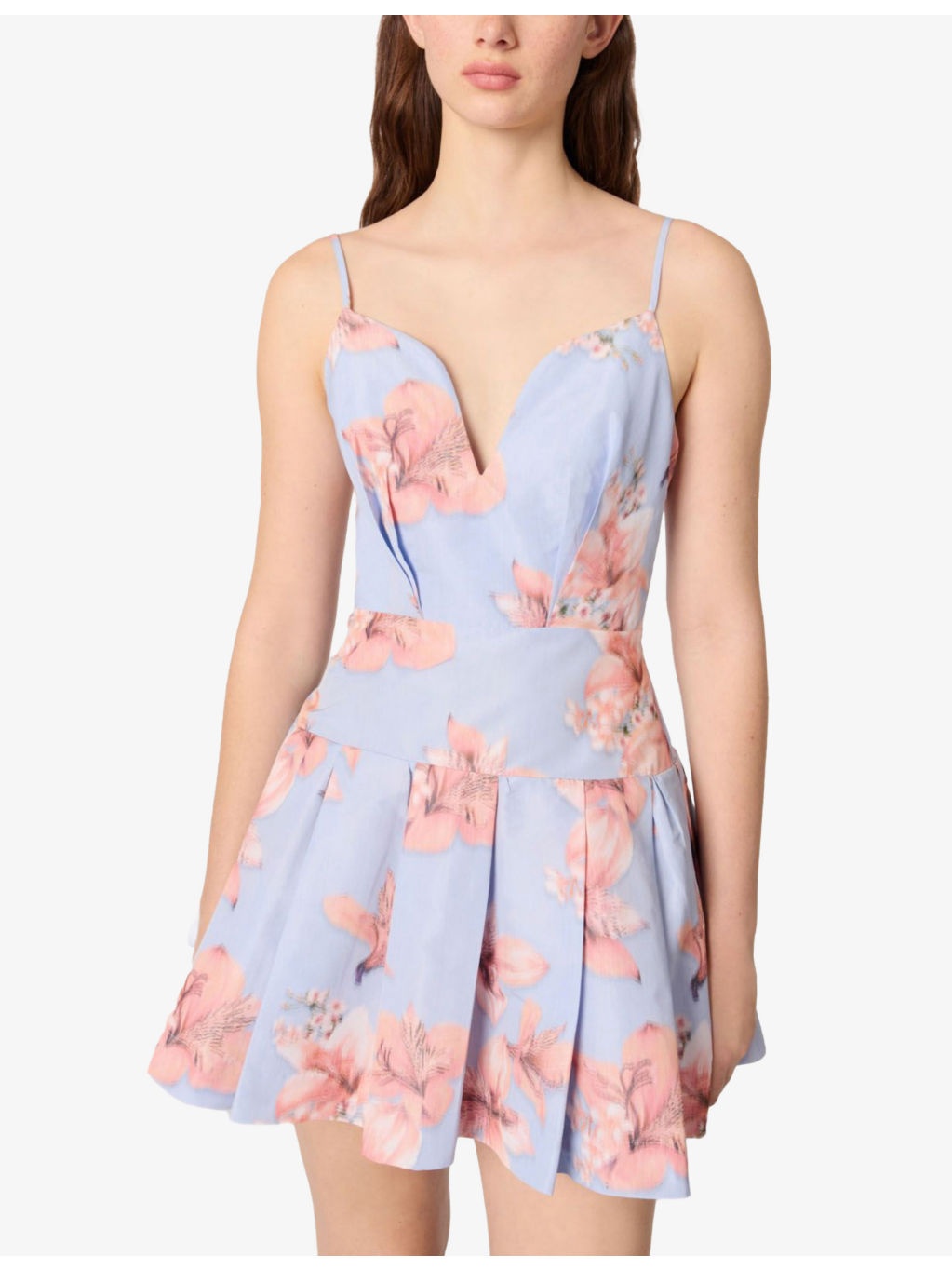 Sweetheart-Neckline Box-Pleated Woven Mini Dress - 5