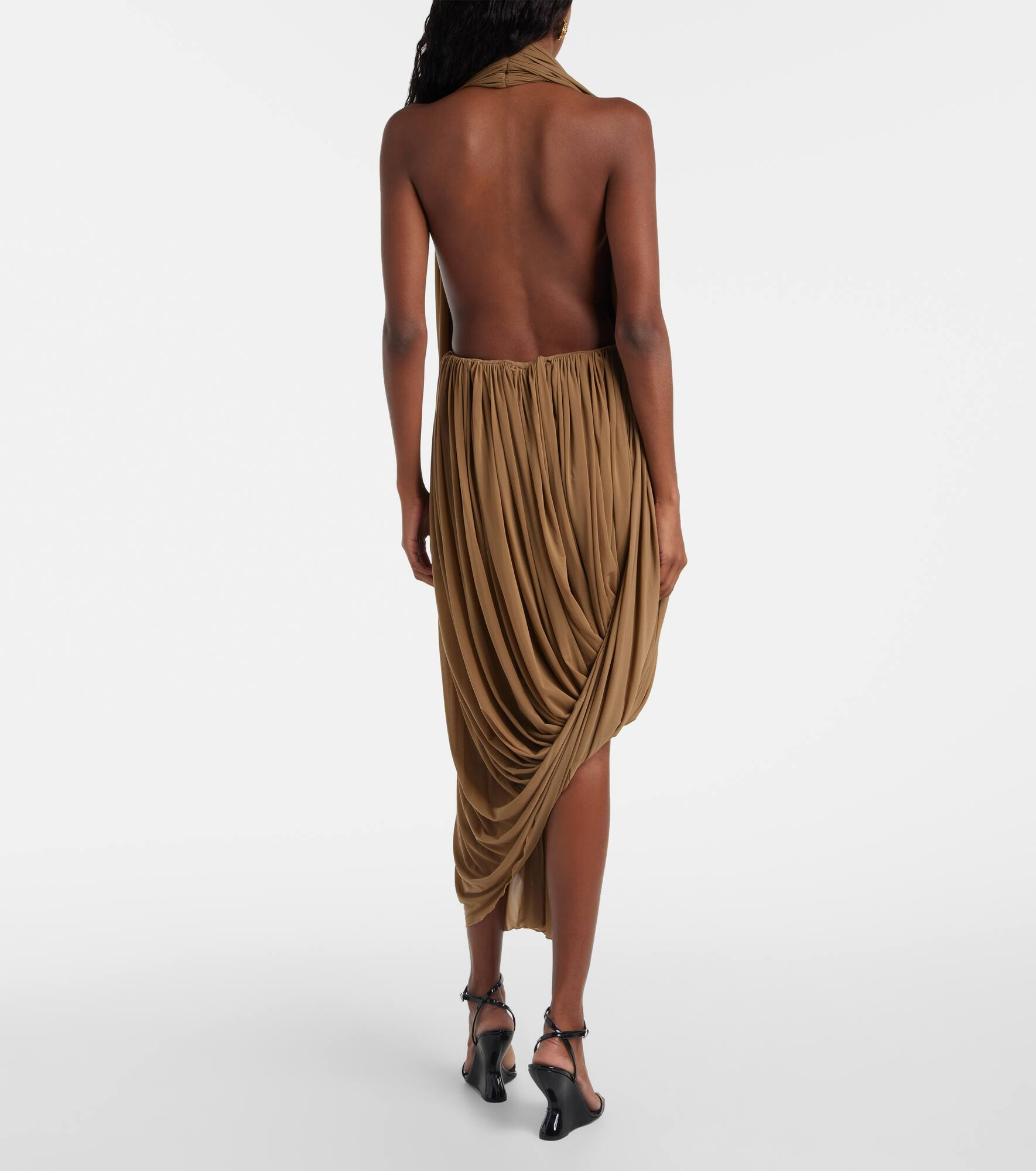 Draped halterneck sheer midi dress - 3