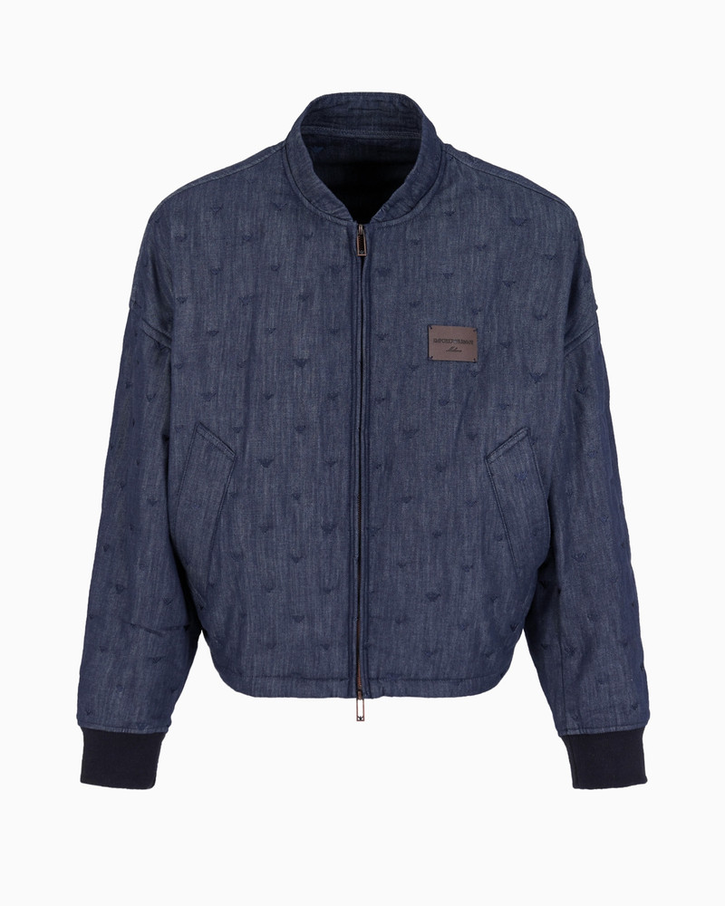 Denim jacket with all-over micro-eagle embroidery 1