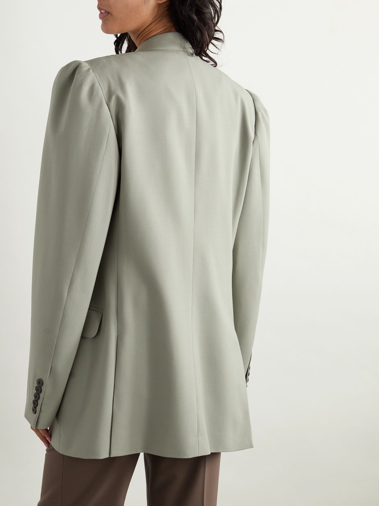 Double-breasted wool and mohair-blend twill blazer Gray green - 4