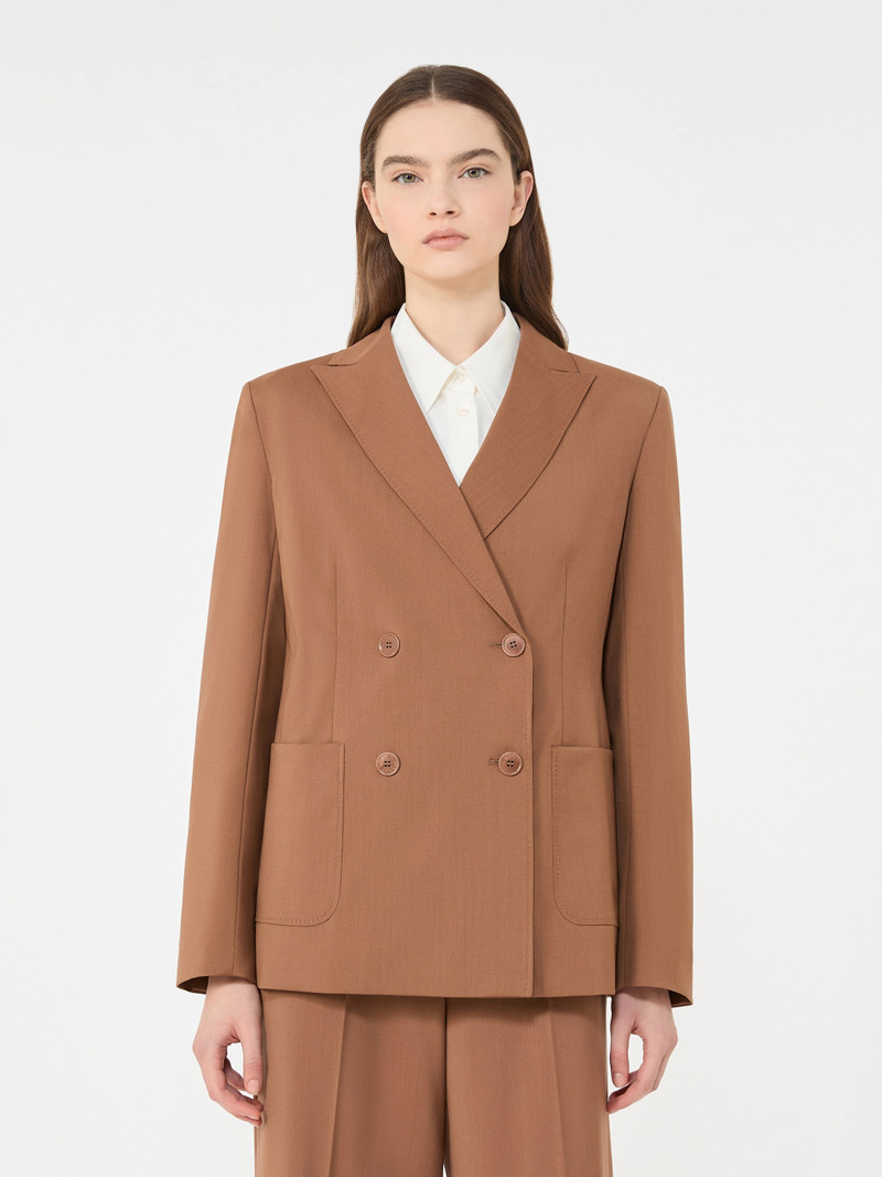 ZINNIA Double-breasted stretch wool blazer - TOBACCO 3