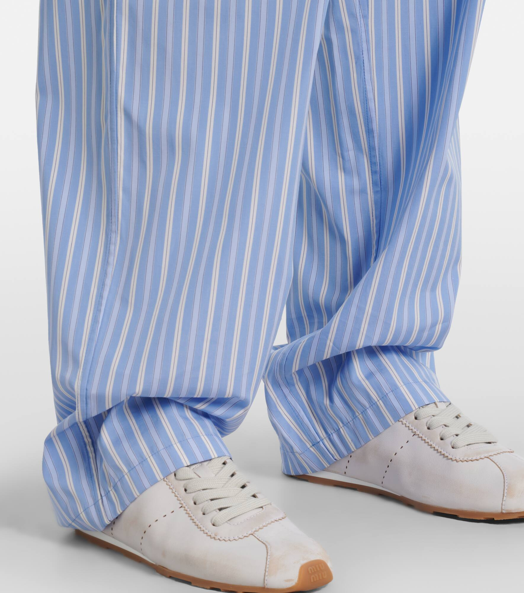 Striped cotton poplin wide-leg pants - 5