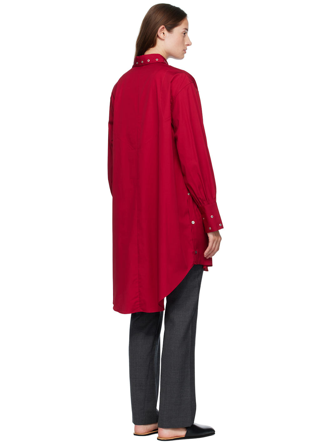 Red Frock Shirt Midi Dress - 3