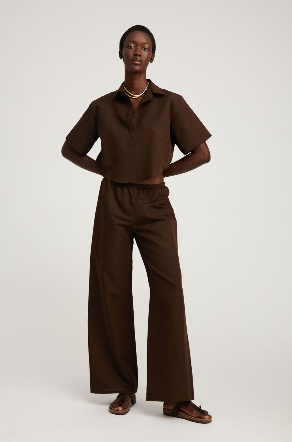 AMERICANO LINEN CROPPED HENLEY SHIRT - 2