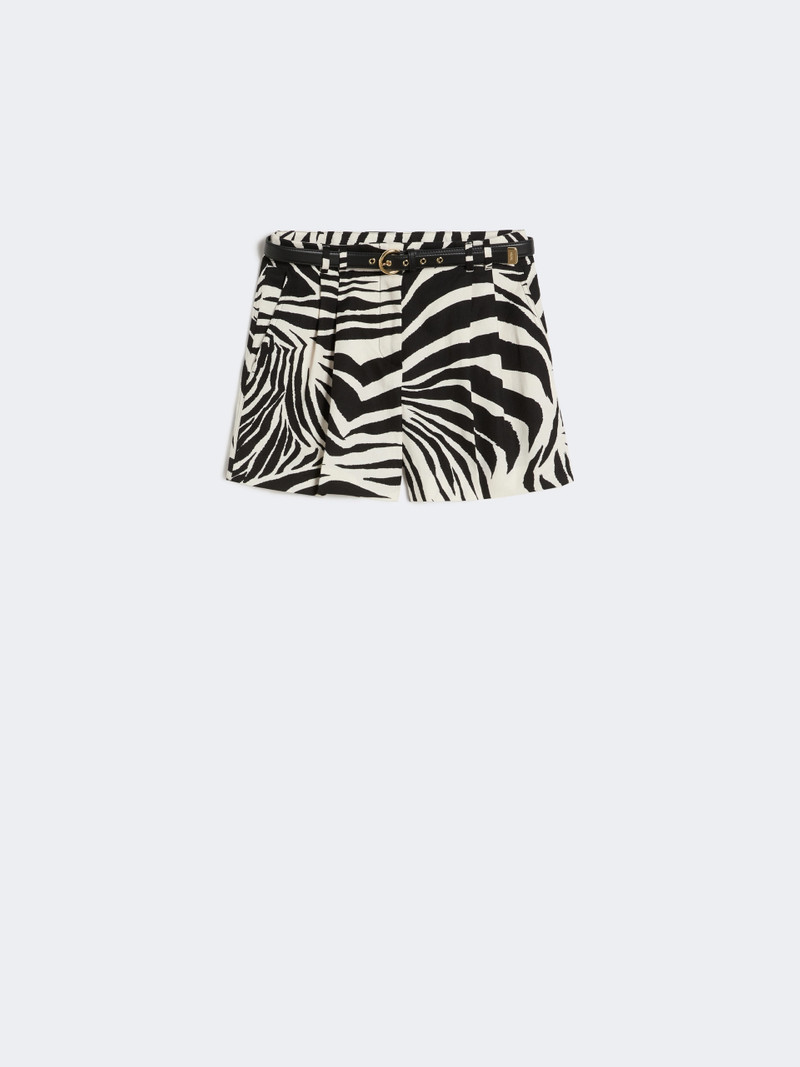 NOVELLA Printed cotton and linen shorts - BLACK 1