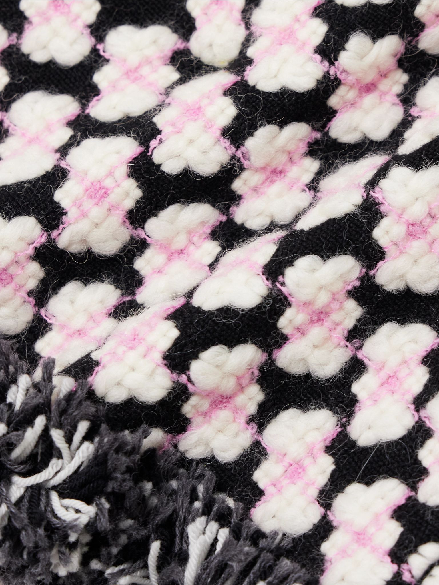 Printed fringed crepe-trimmed wool-blend tweed mini skirt Pink - 5