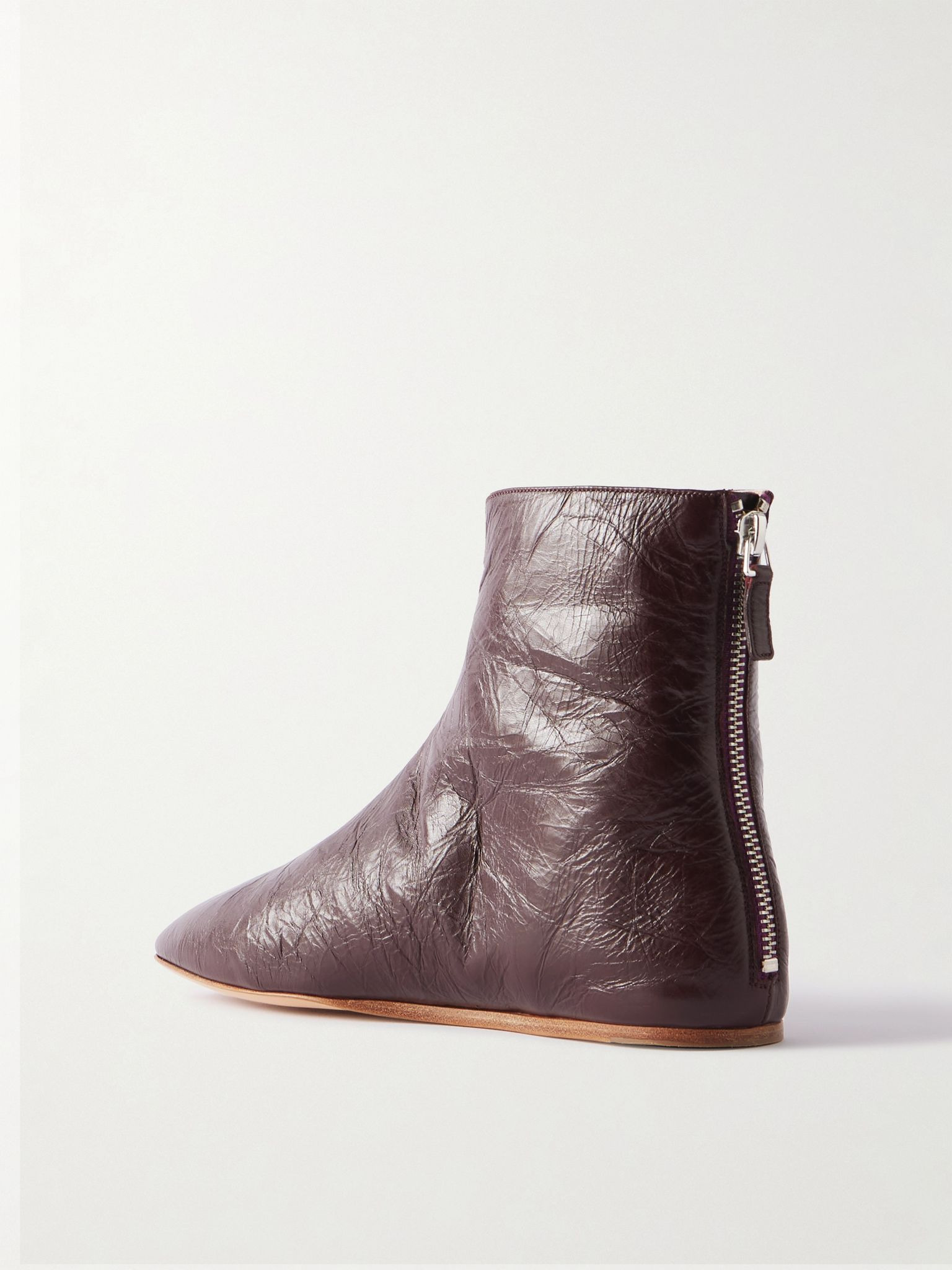 Luna crinkled-leather ankle boots Burgundy - 3