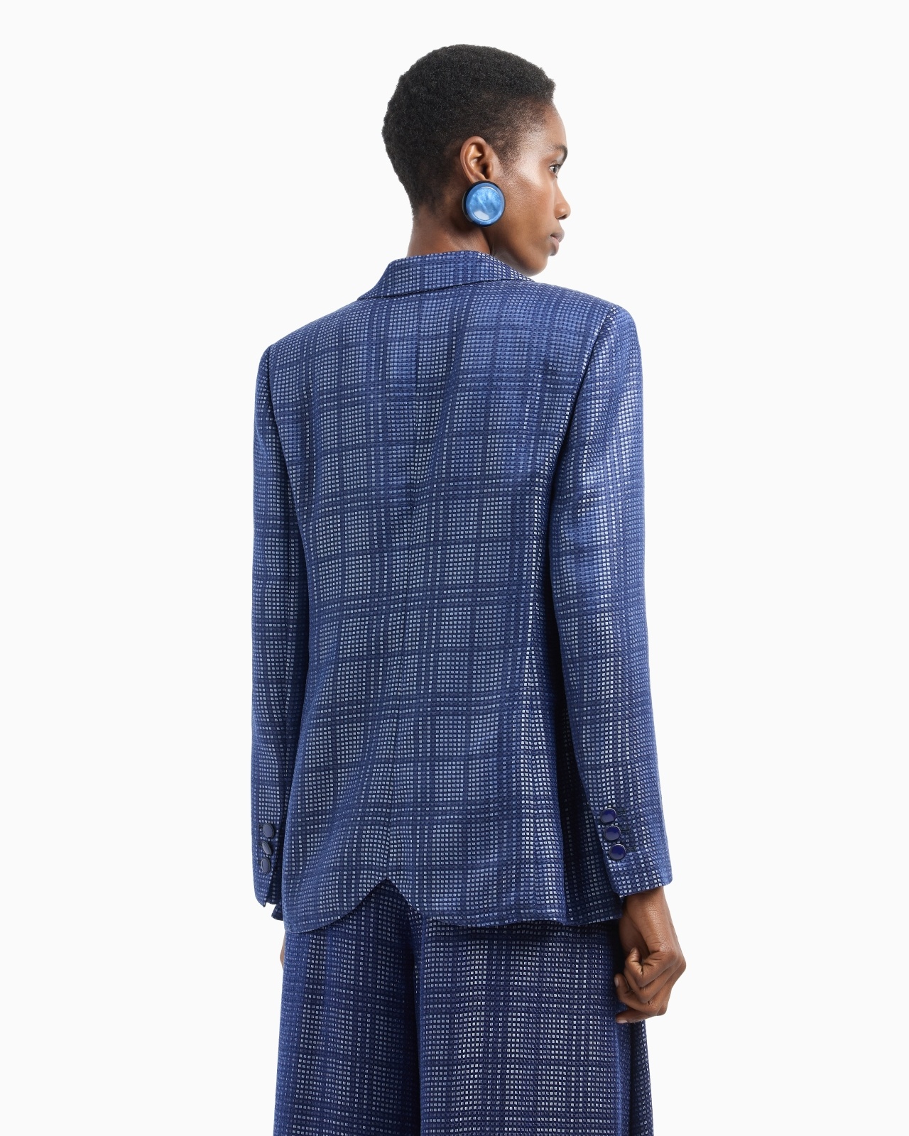 CUPRO-BLEND SINGLE-BREASTED BLAZER WITH CHECK MOTIF - 2