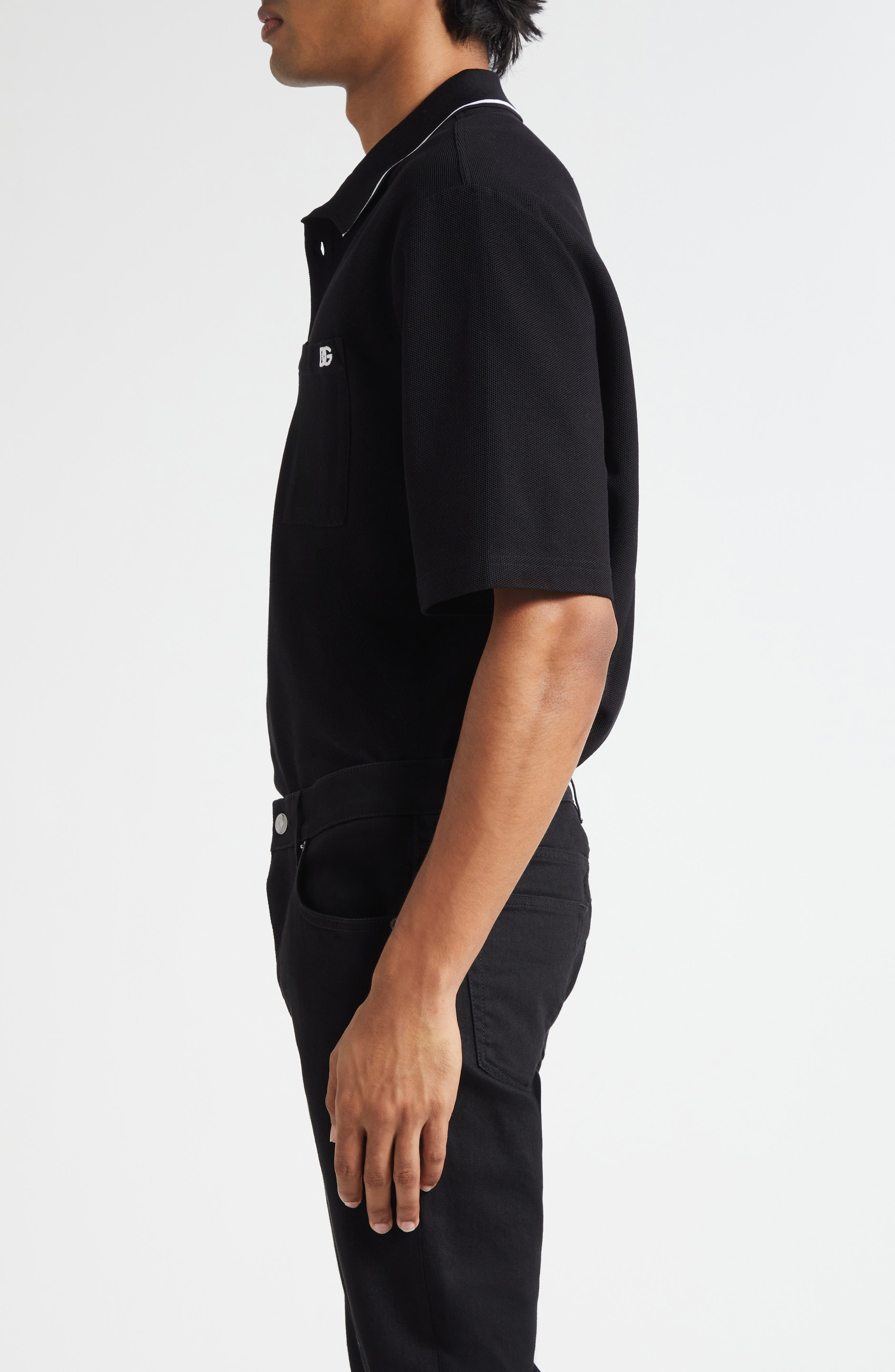 Dolce&Gabbana Logo Embroidered Cotton Piqué Polo in N0000 Nero at Nordstrom - 3