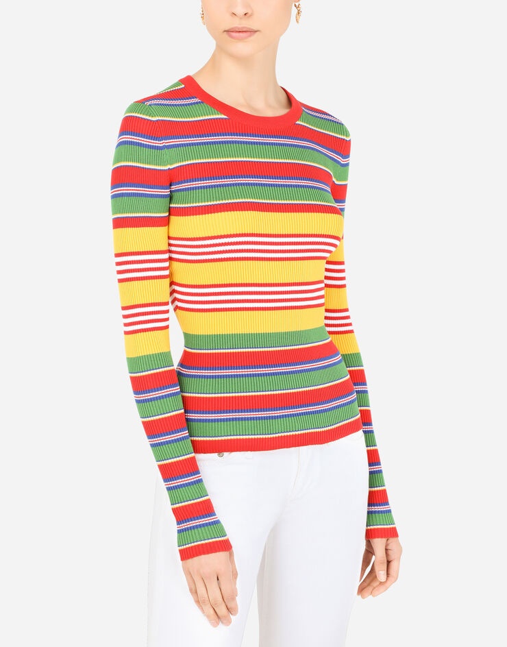 Multi-colored striped cotton sweater - 4