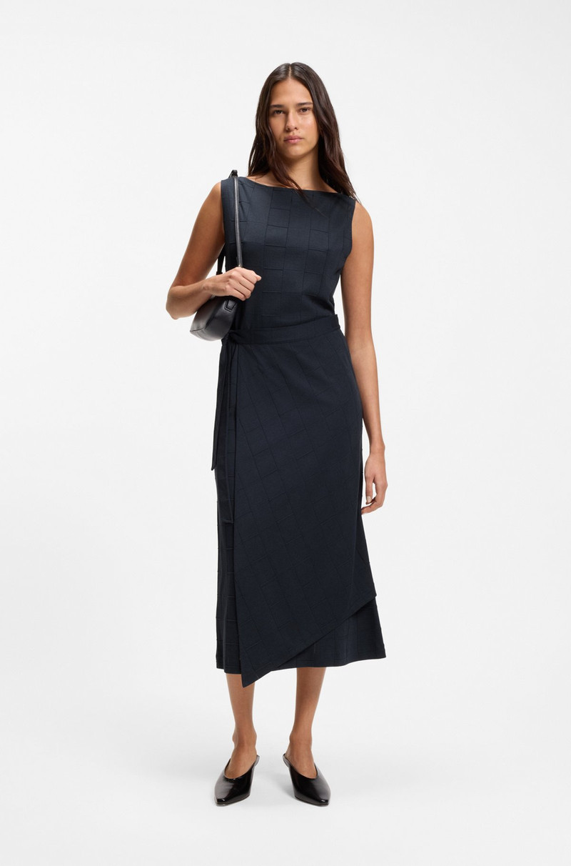 BOSS SLIM-FIT CHECKED JERSEY DRESS WITH BELT outlook