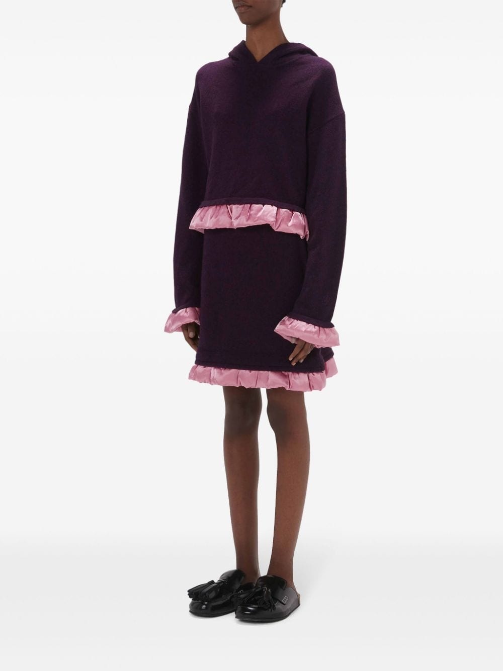 satin-trimmed cropped hoodie - 2