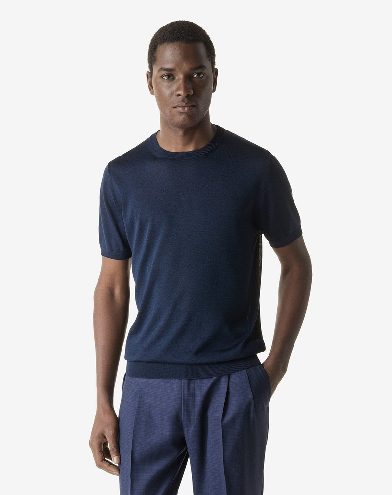 CORNELIANI Navy blue pure silk crew neck knitwear outlook