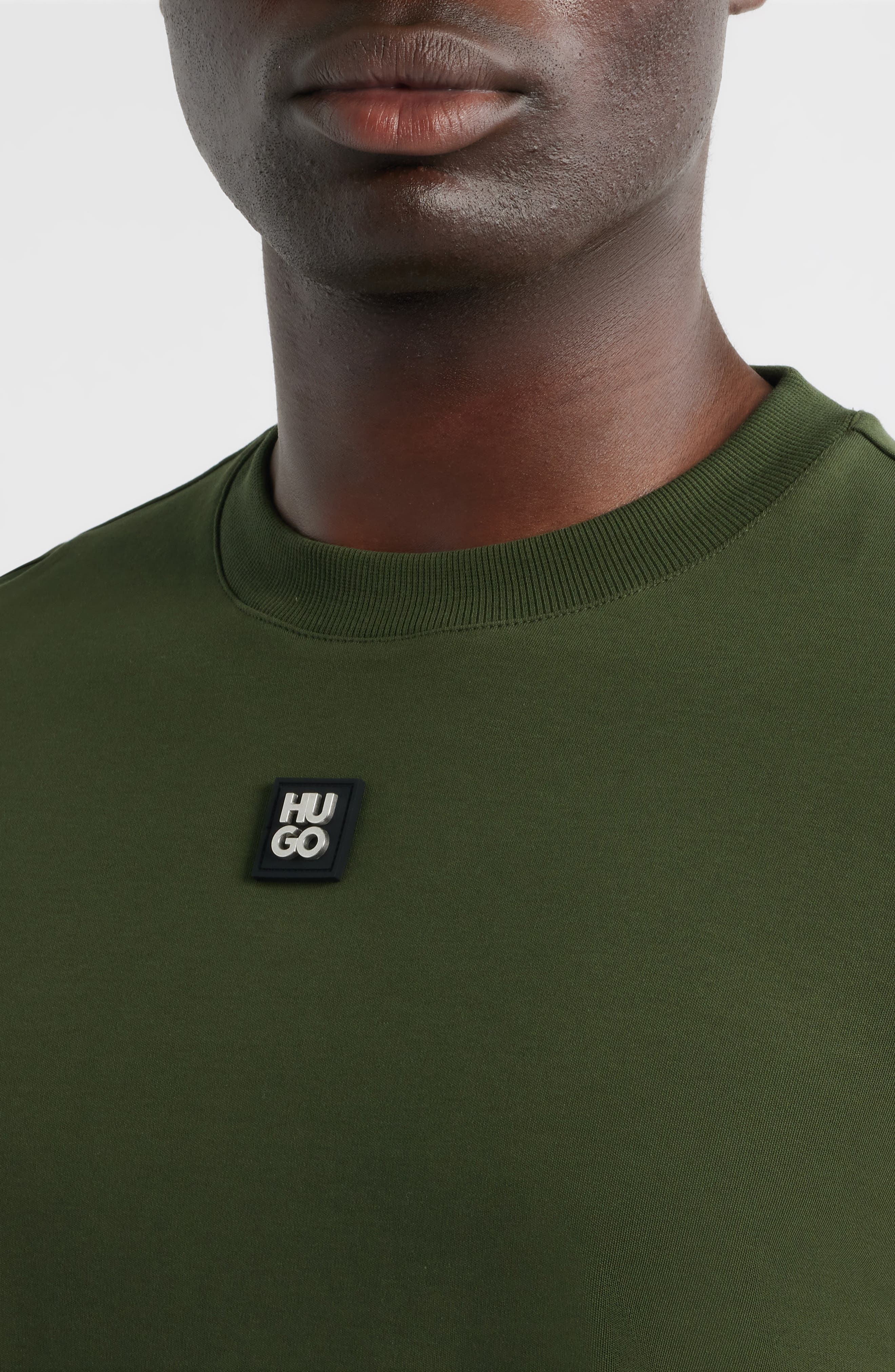HUGO Dalile Logo Badge Cotton T-Shirt in Dark Green at Nordstrom - 4