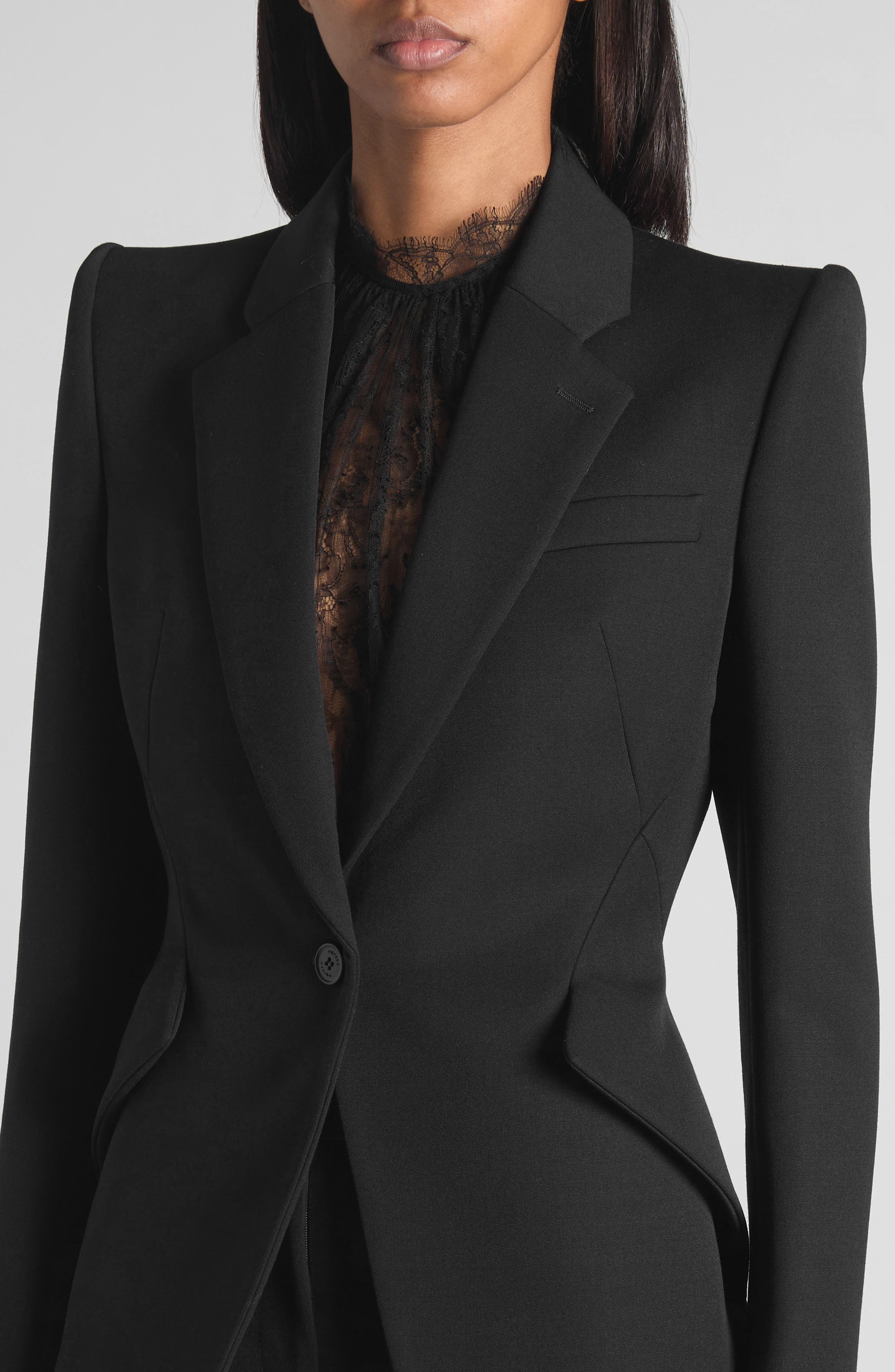 McQueen One-Button Wool Jacket in Black at Nordstrom - 4