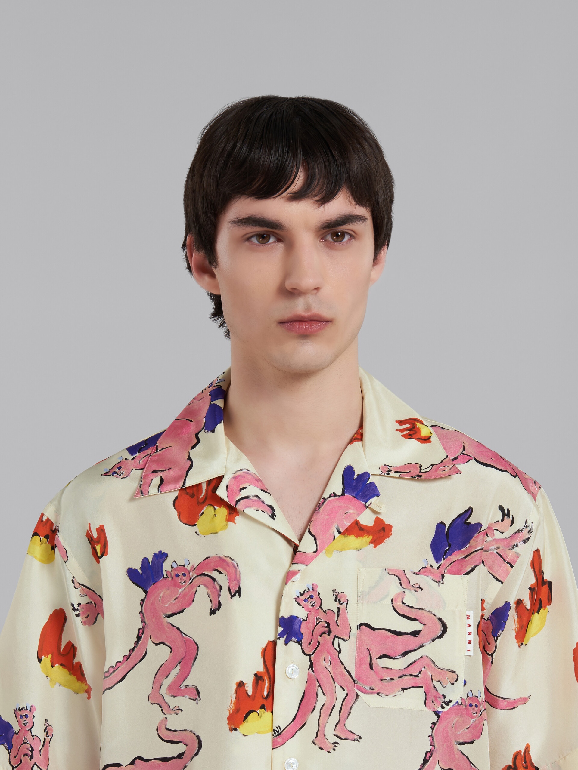 PRINTED IVORY RAMIÉ BOWLING SHIRT - 4