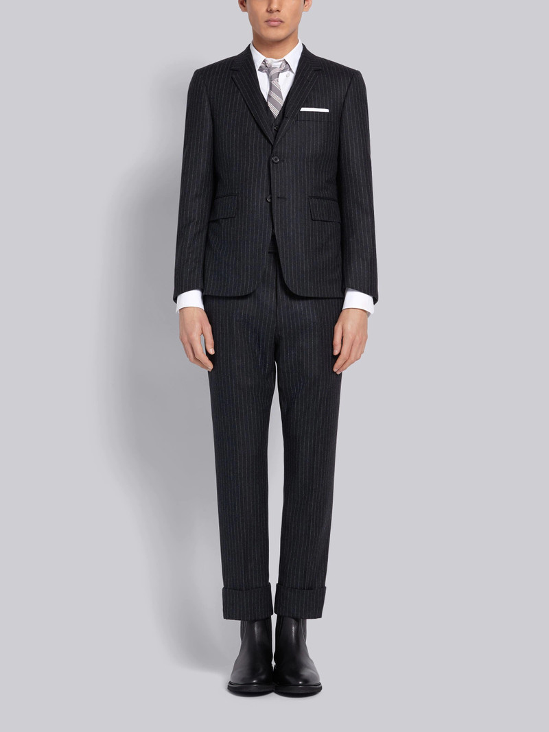 Dark Grey 120s Wool Flannel Narrow Chalk Stripe Classic Suit 1
