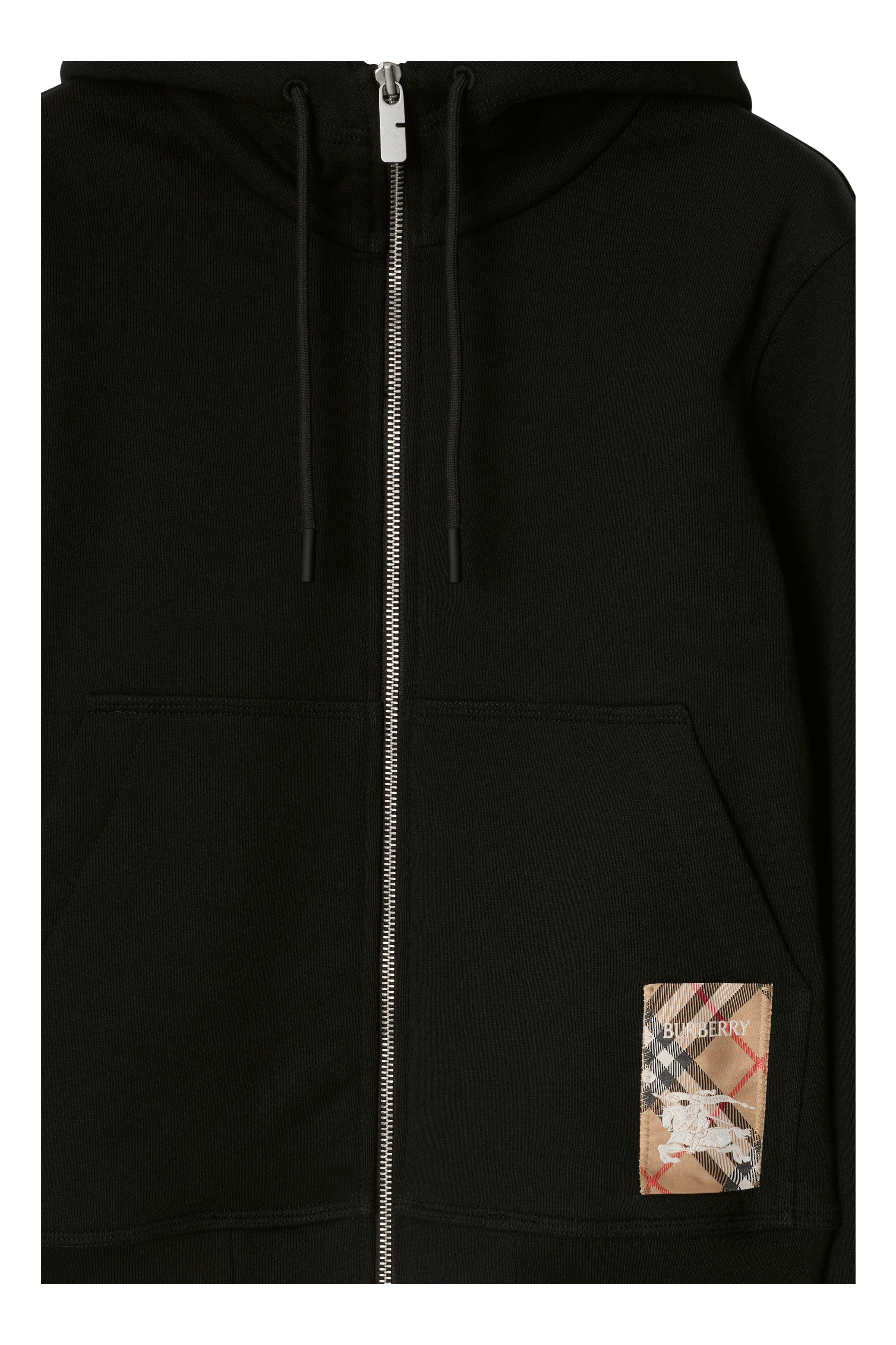 burberry Check Label Cotton Zip Hoodie in Black at Nordstrom - 2
