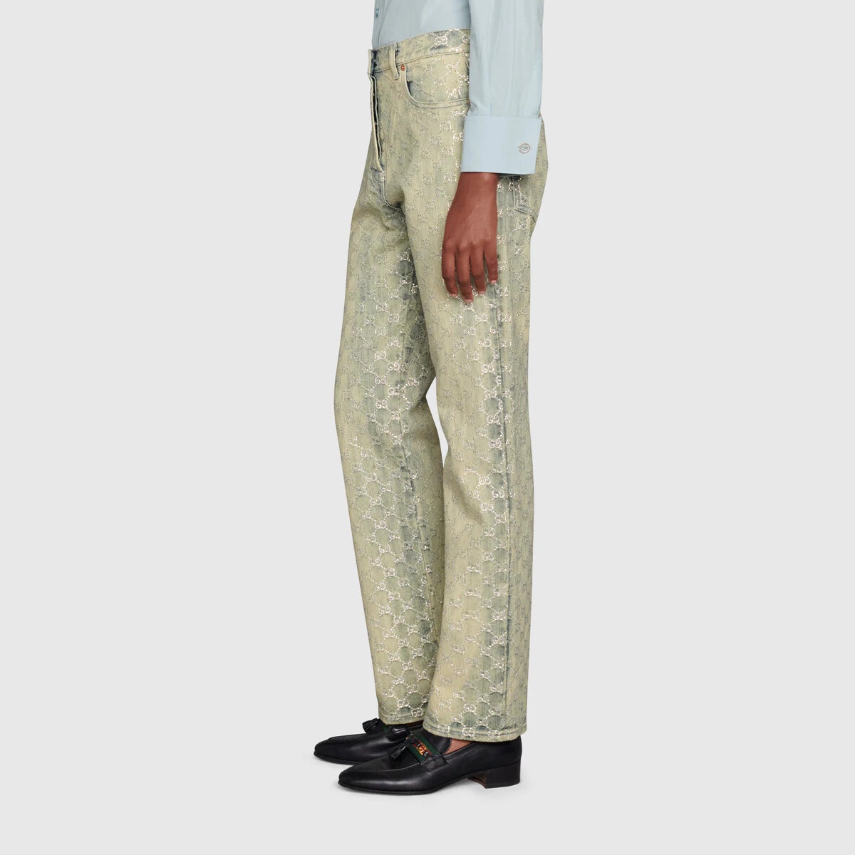 GG jacquard denim pant with crystals - 4