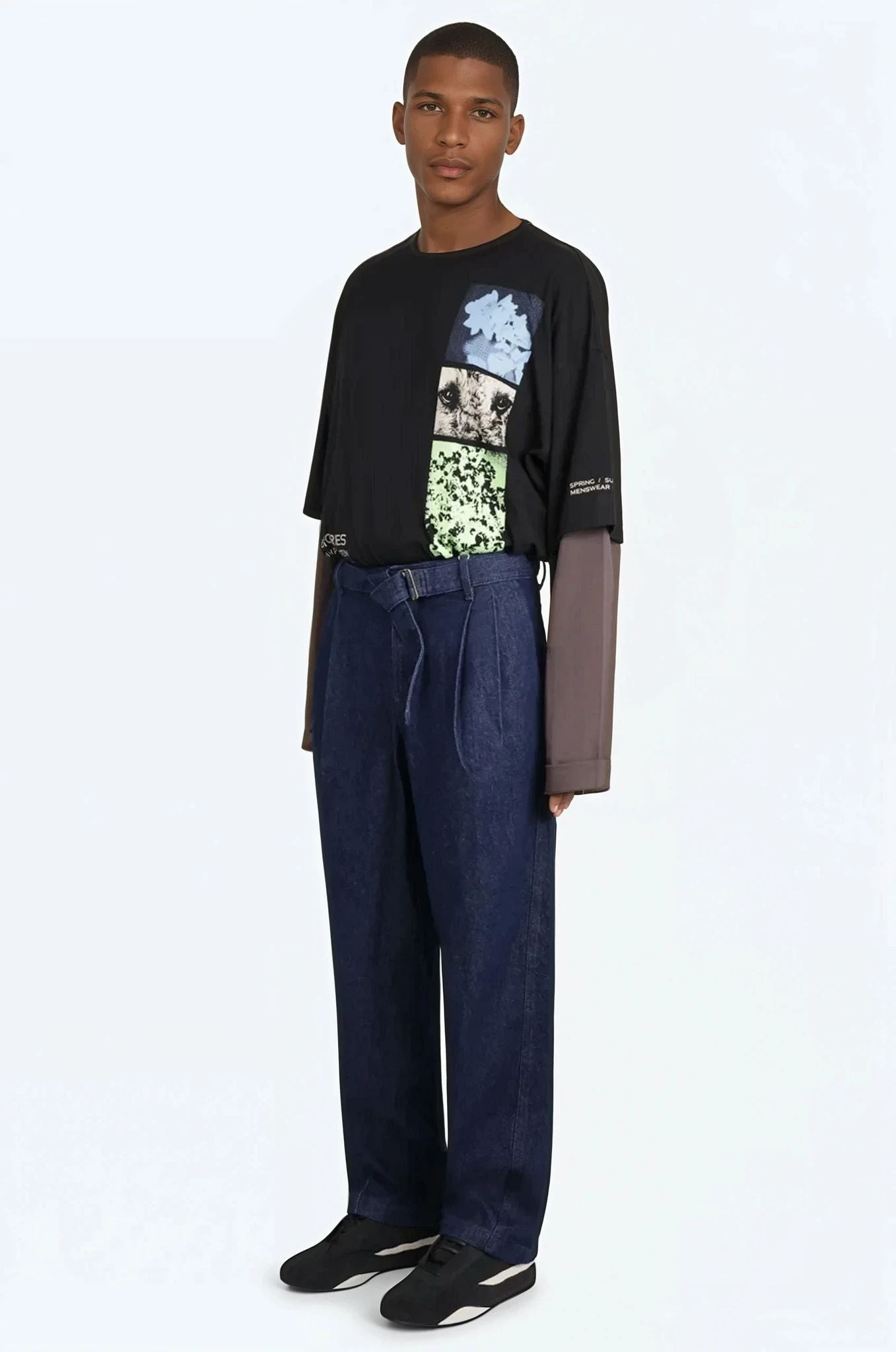 HEMMINGS PATCHWORK L/S T-SHIRT | BLACK/GREY - 3