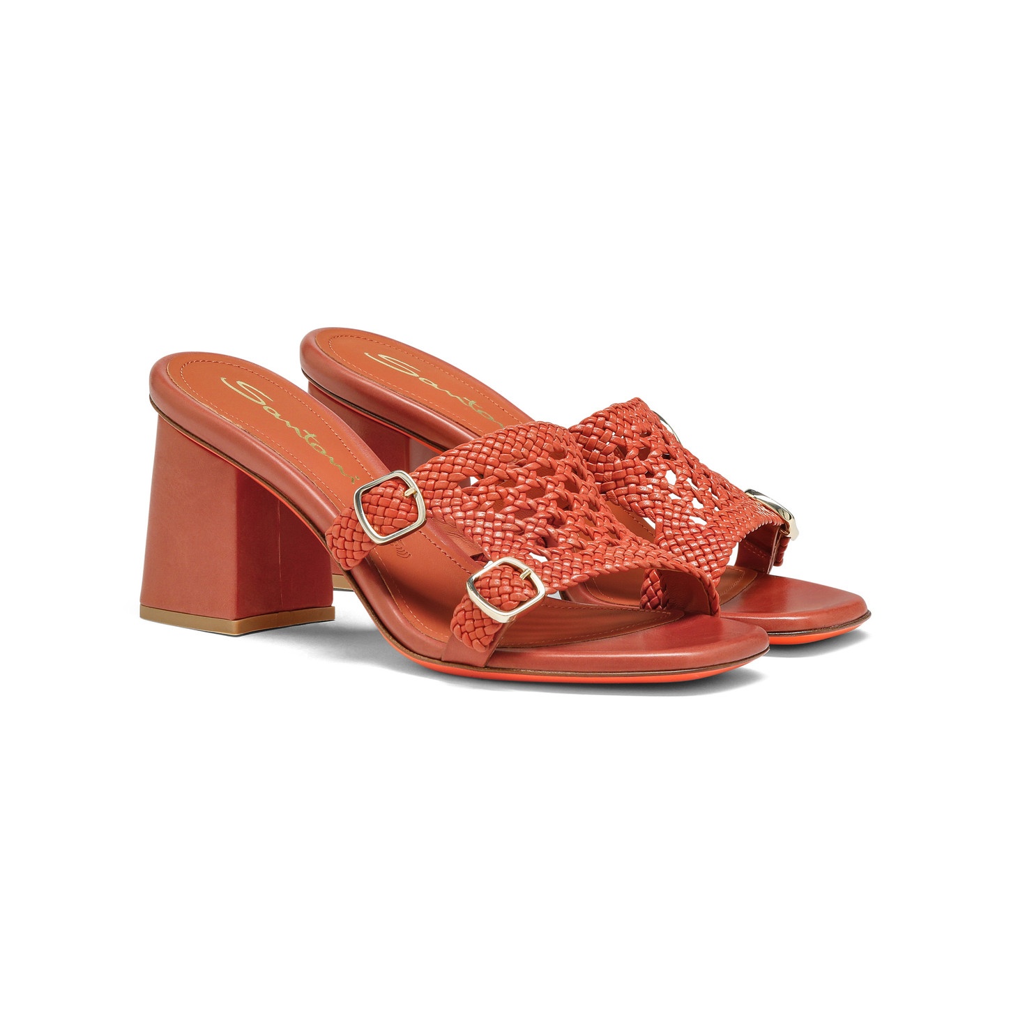 Women's orange woven leather double-buckle Didi high-heel sandal - 3