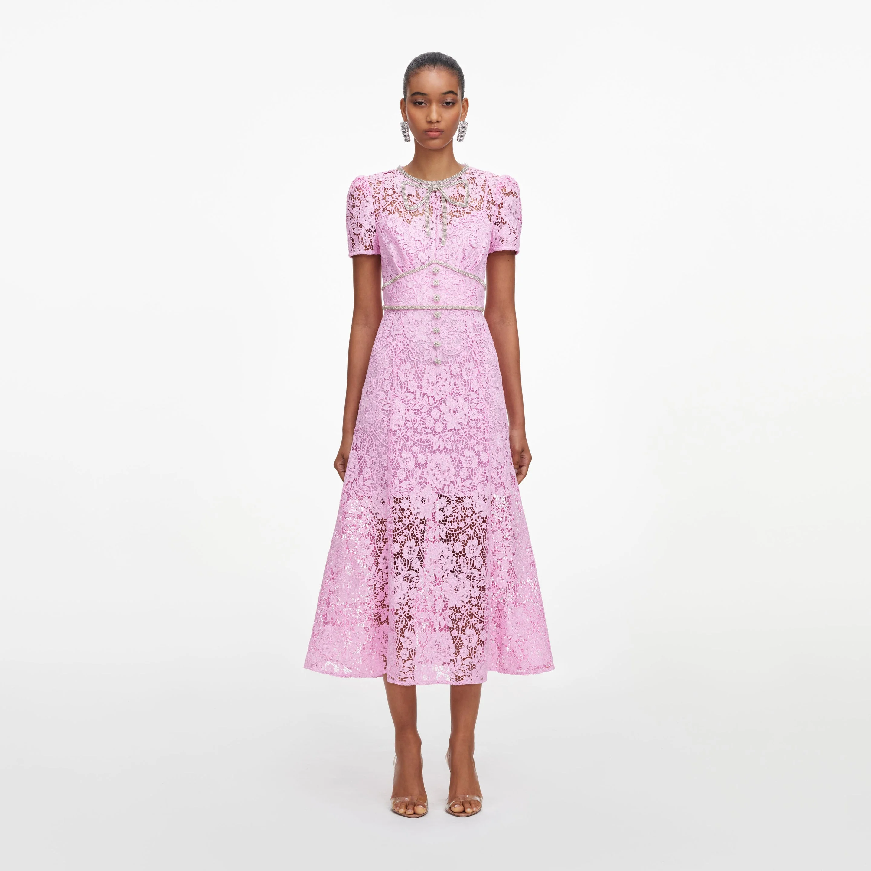 Pink Cord Lace Midi Dress - 1