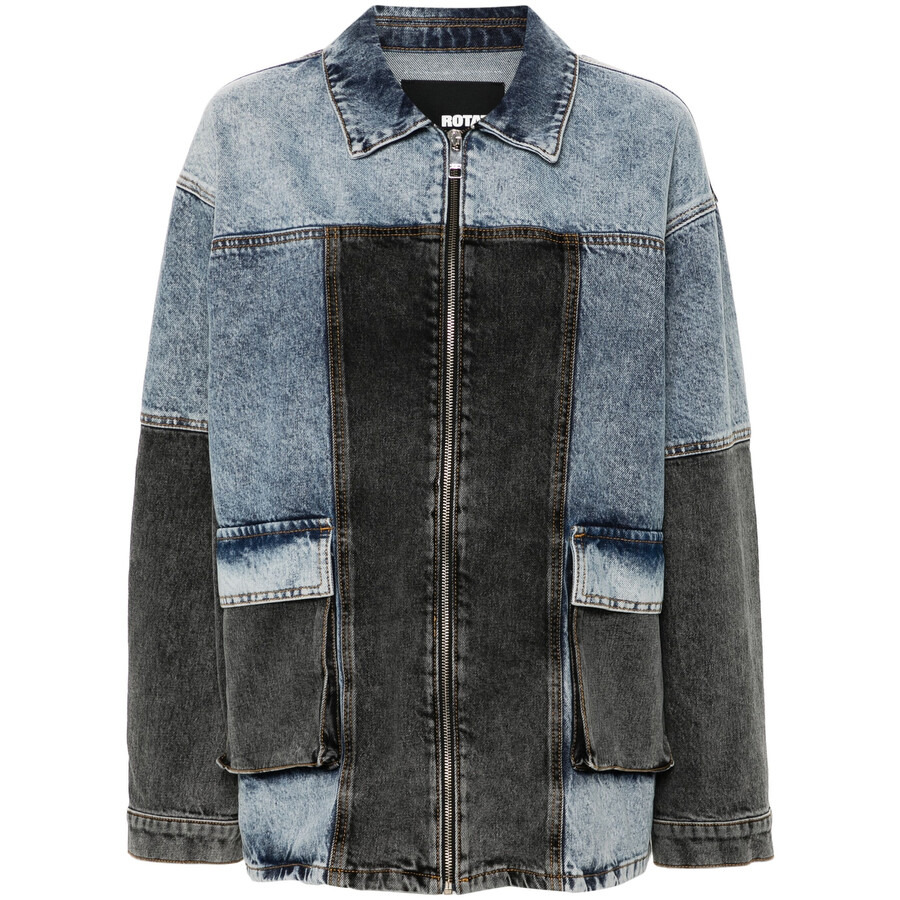 Rotate Ladies Medium Blue Denim Oversized Patchwork Jacket - 6