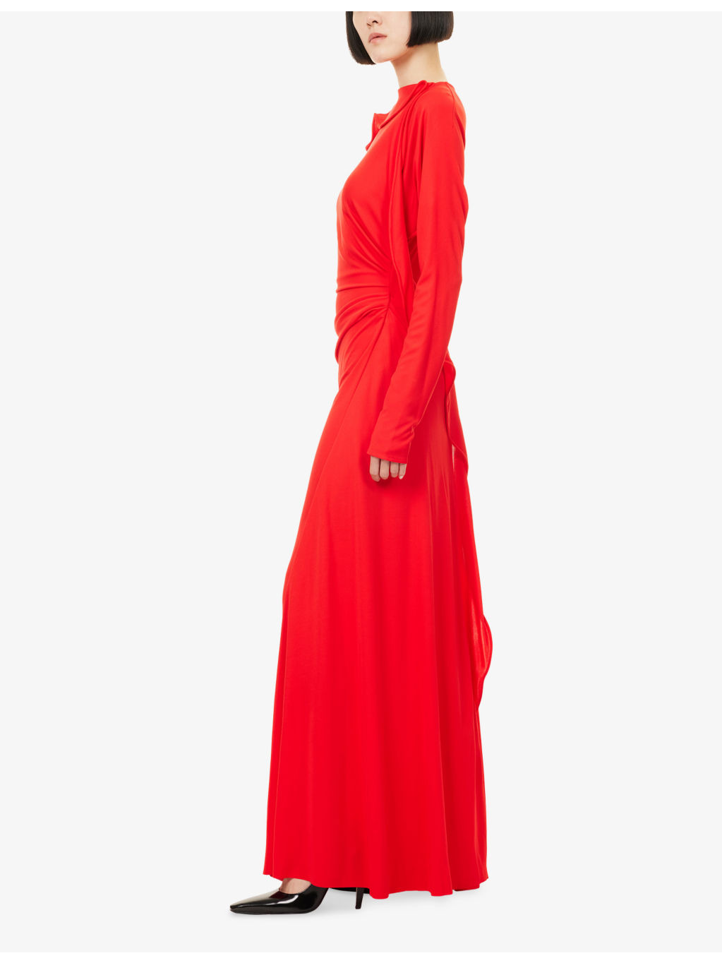 Draped Long-Sleeves Woven Gown - 3