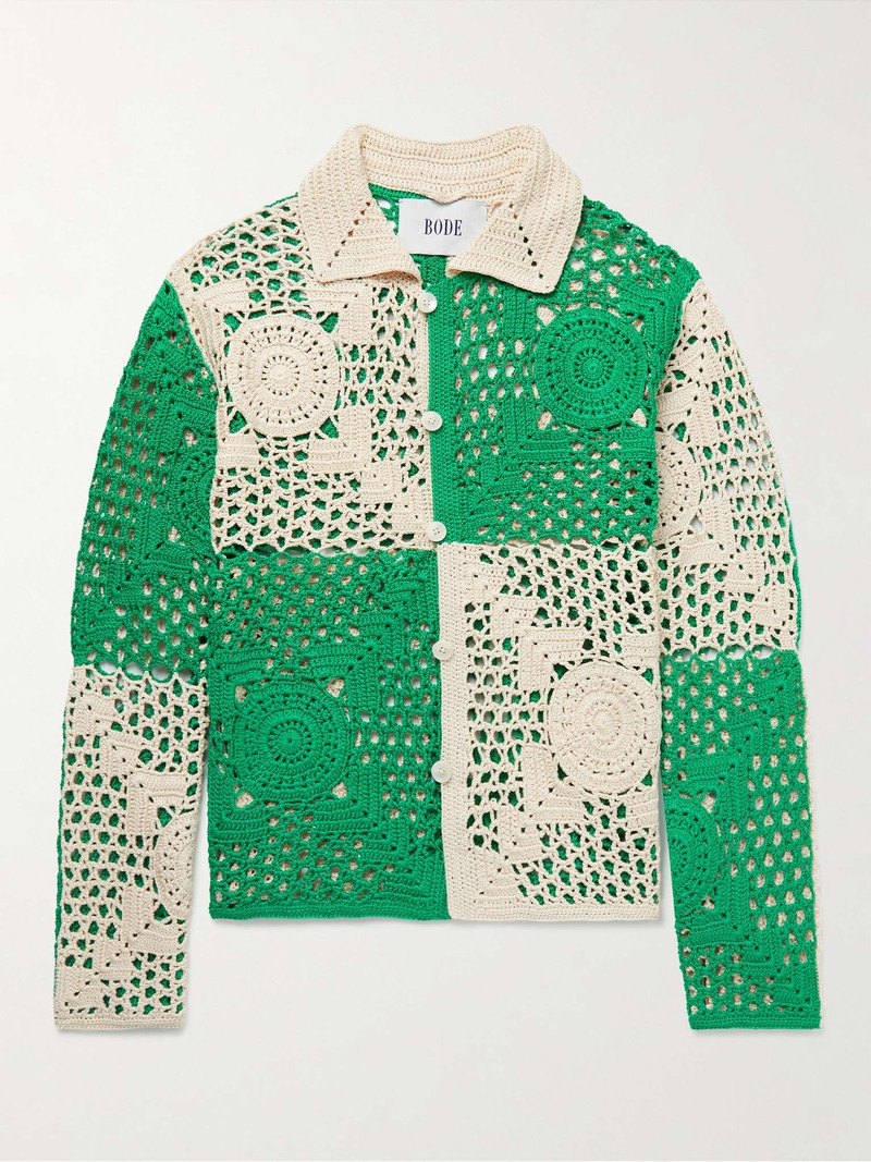 Colour-Block Crochet-Knit Cotton Shirt 1