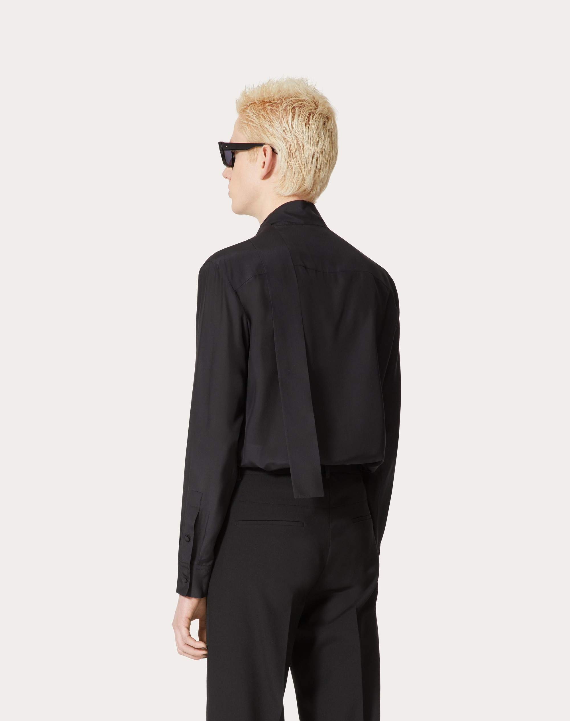 SILK SHIRT WITH SCARF DETAIL AT NECK - 4