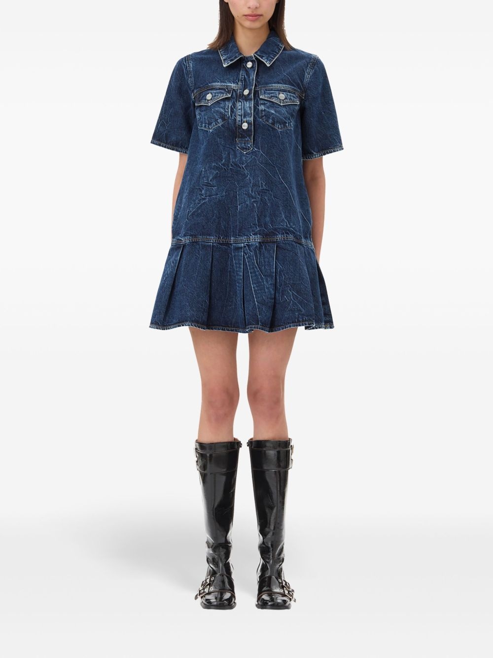 crinkled denim mini dress - 2