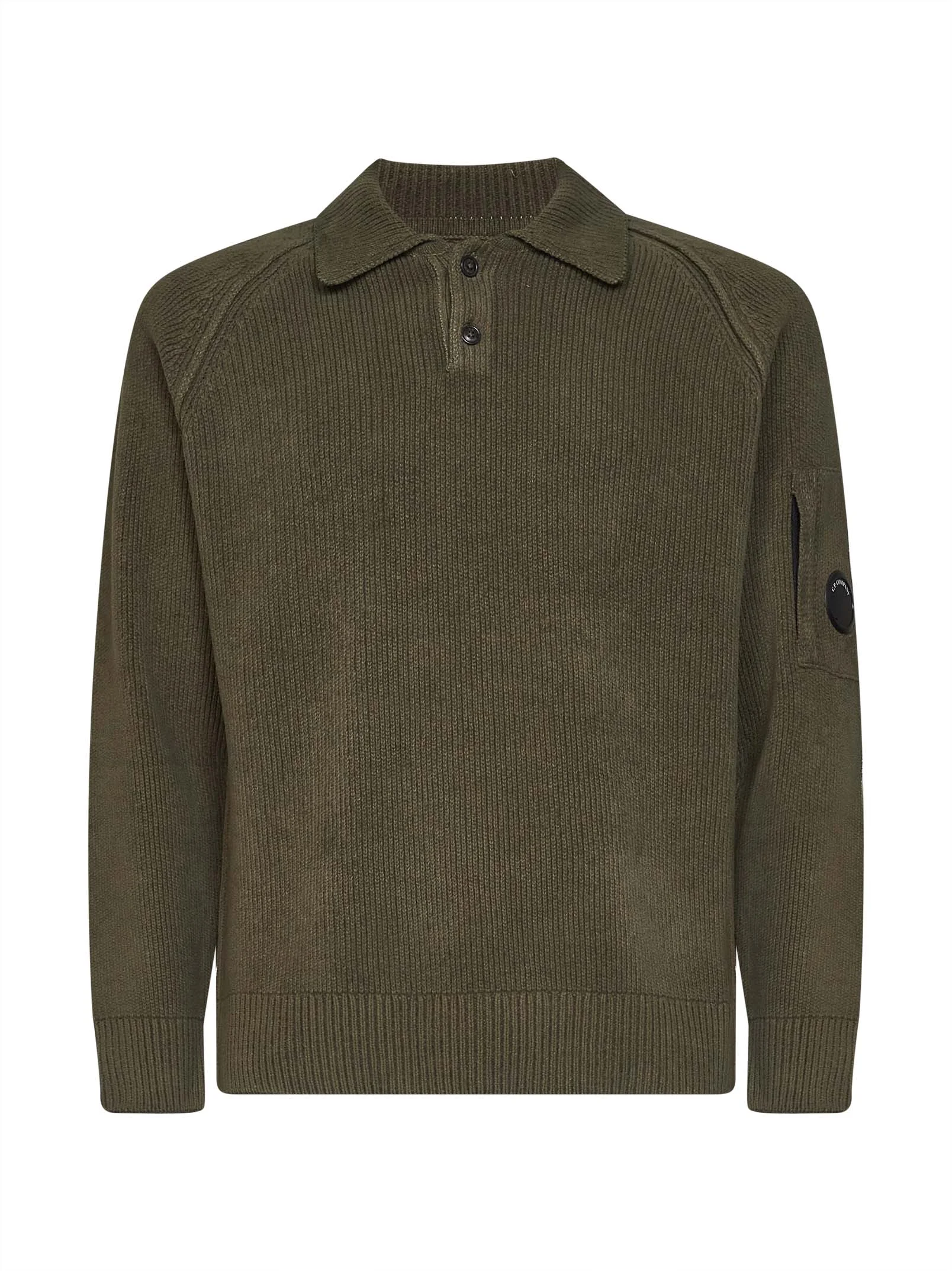Ivy green cotton chenille Lens long-sleeved polo shirt - 1