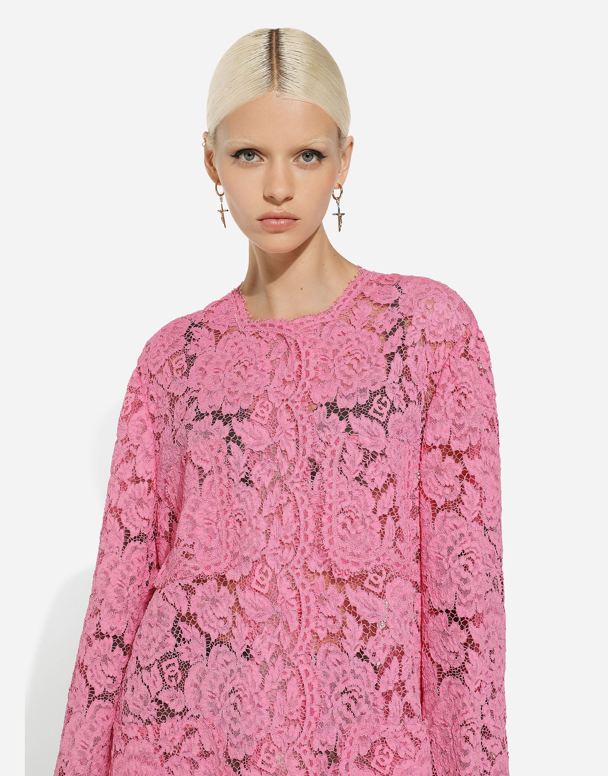 Branded floral cordonetto lace coat - 4