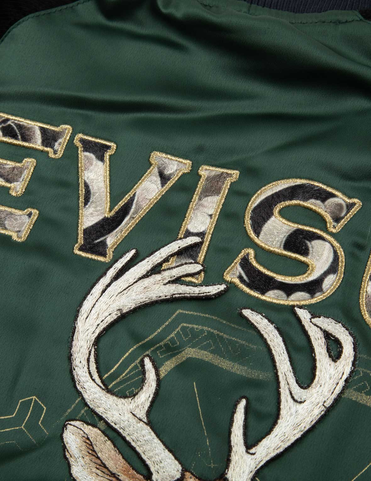 RHINESTONE PATCHWORK DEER AND LOGO EMBROIDERY LOOSE FIT SOUVENIR JACKET. - 7