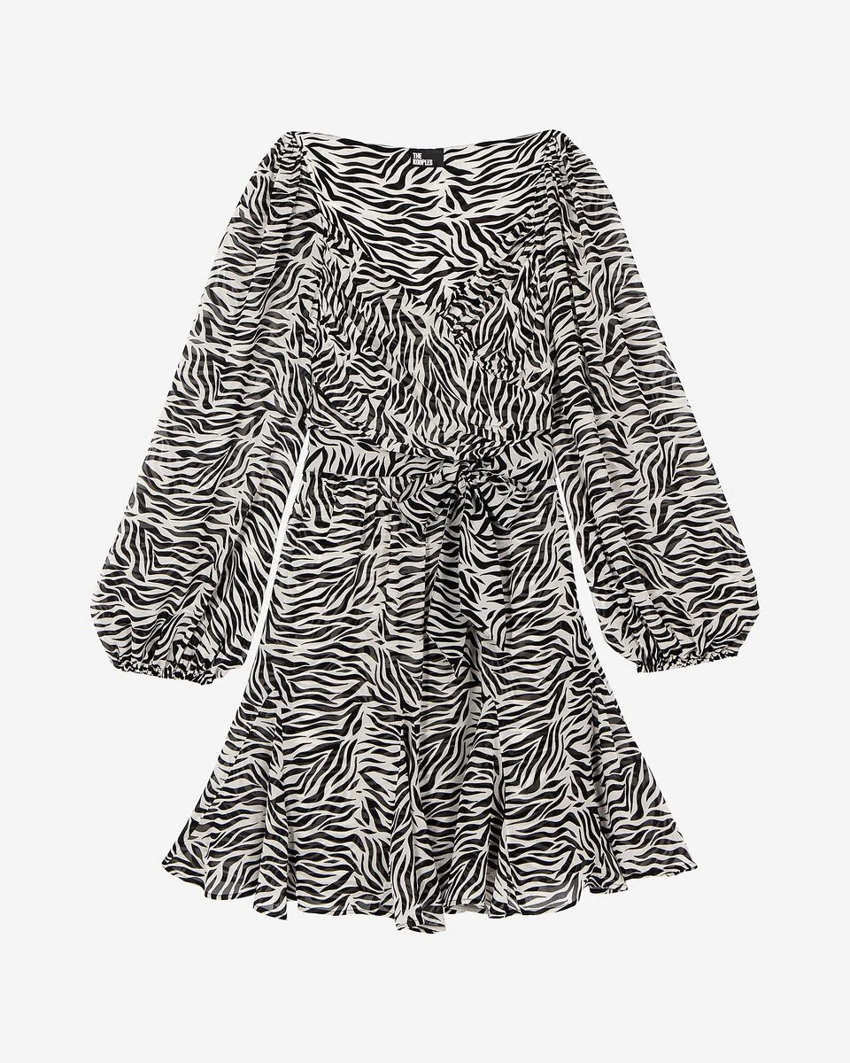 SHORT ZEBRA PRINT WRAP DRESS - 1