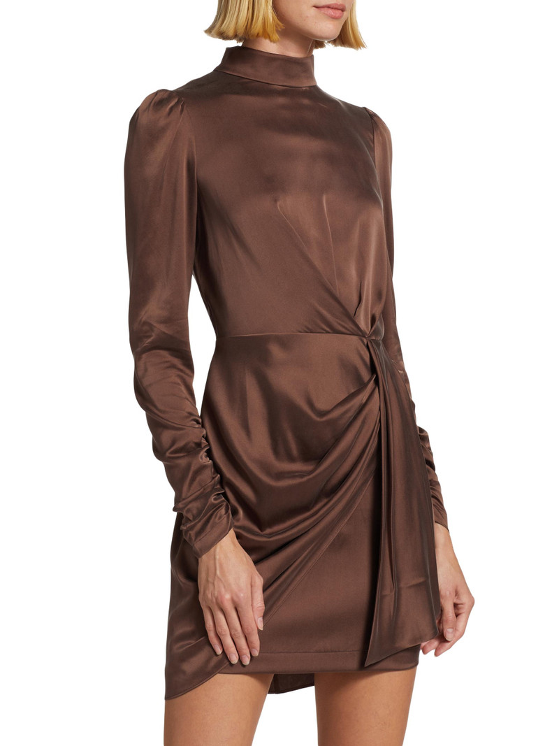 Women's Draped Silk Minidress - Chocolate 3