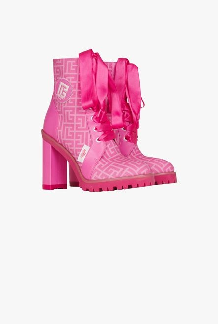 Balmain x Barbie - Pink canvas monogram print Petra Ranger ankle boots - 2