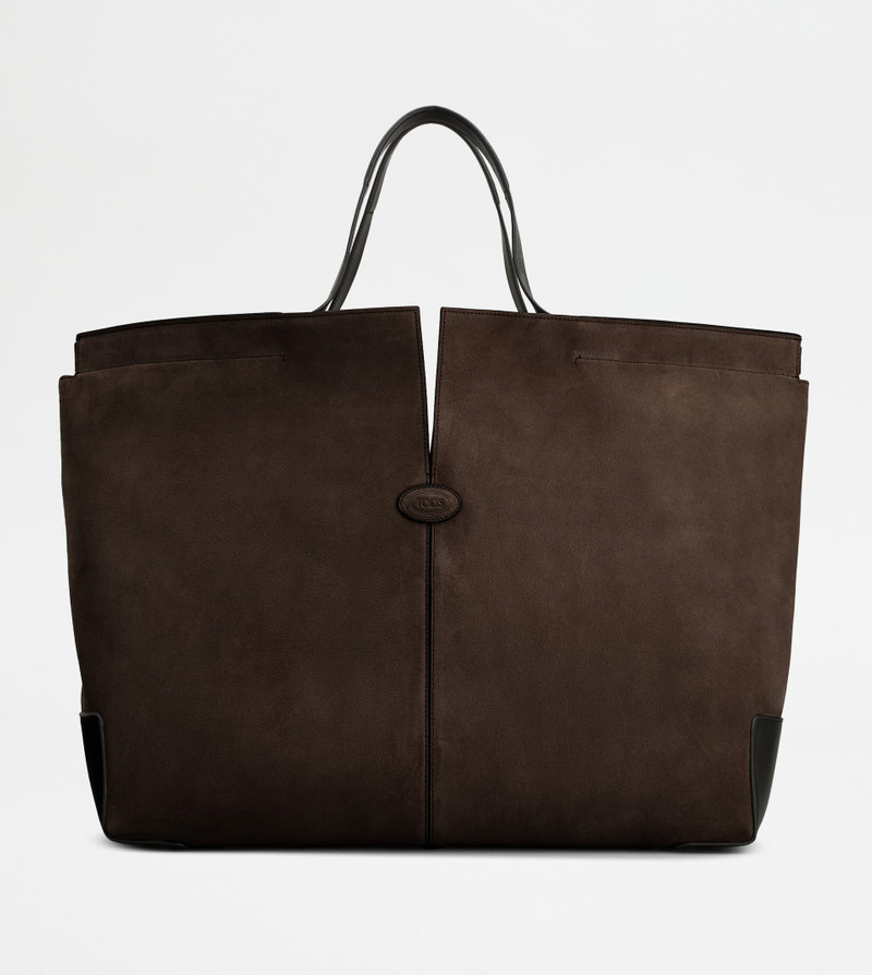 TOD'S DI BAG FOLIO IN LEATHER MAXI - BROWN, BLACK 1