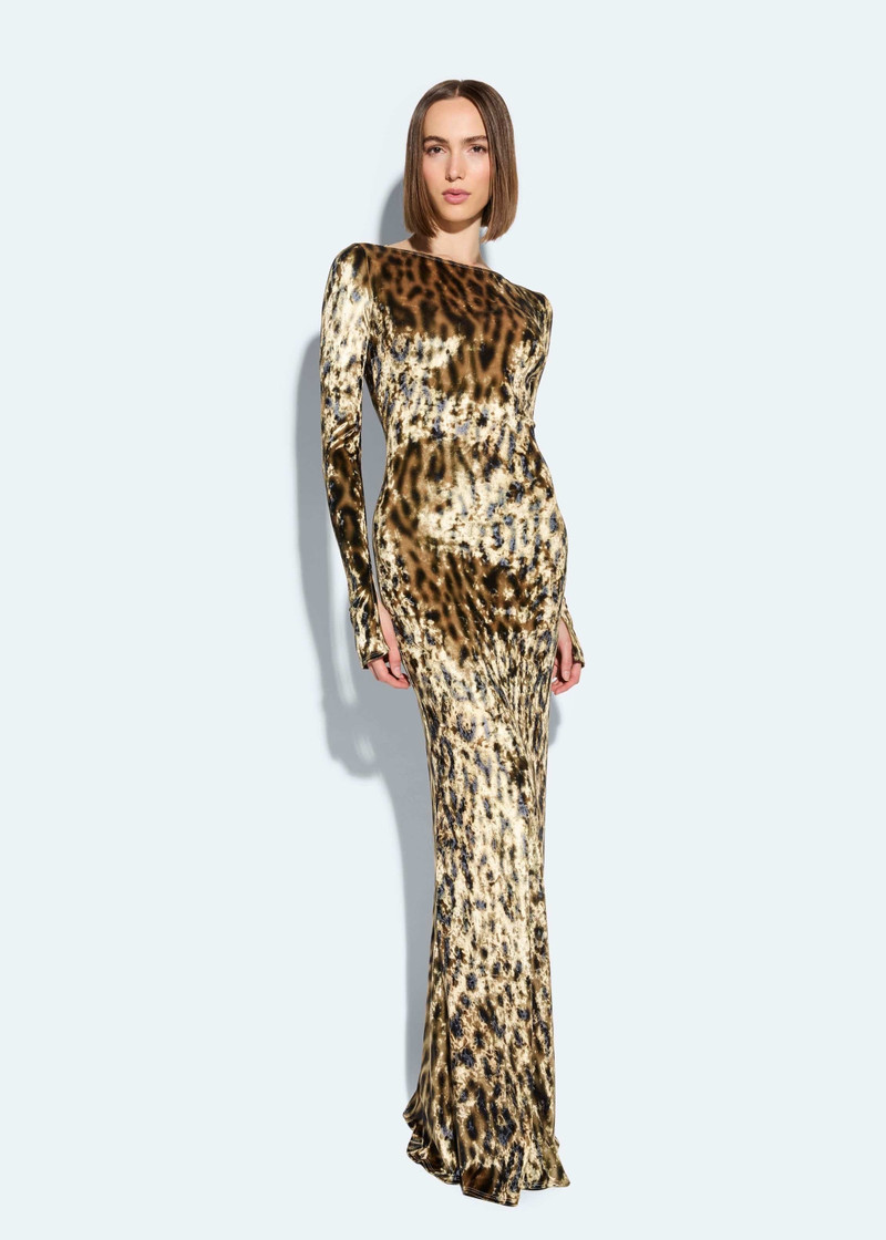 LAPOINTE Velvet Leopard Boatneck Gown outlook