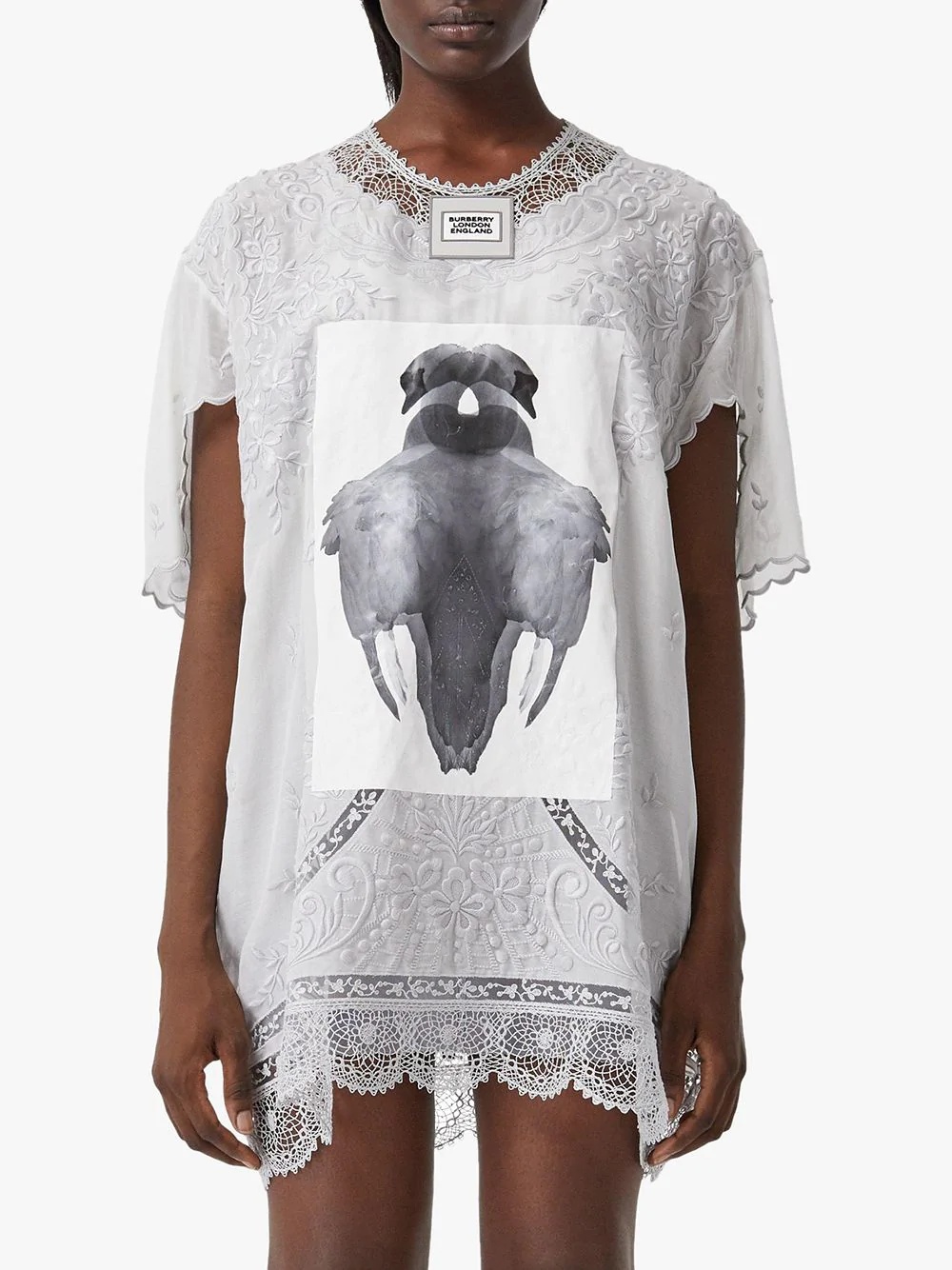 laced swan print T-shirt dress - 3